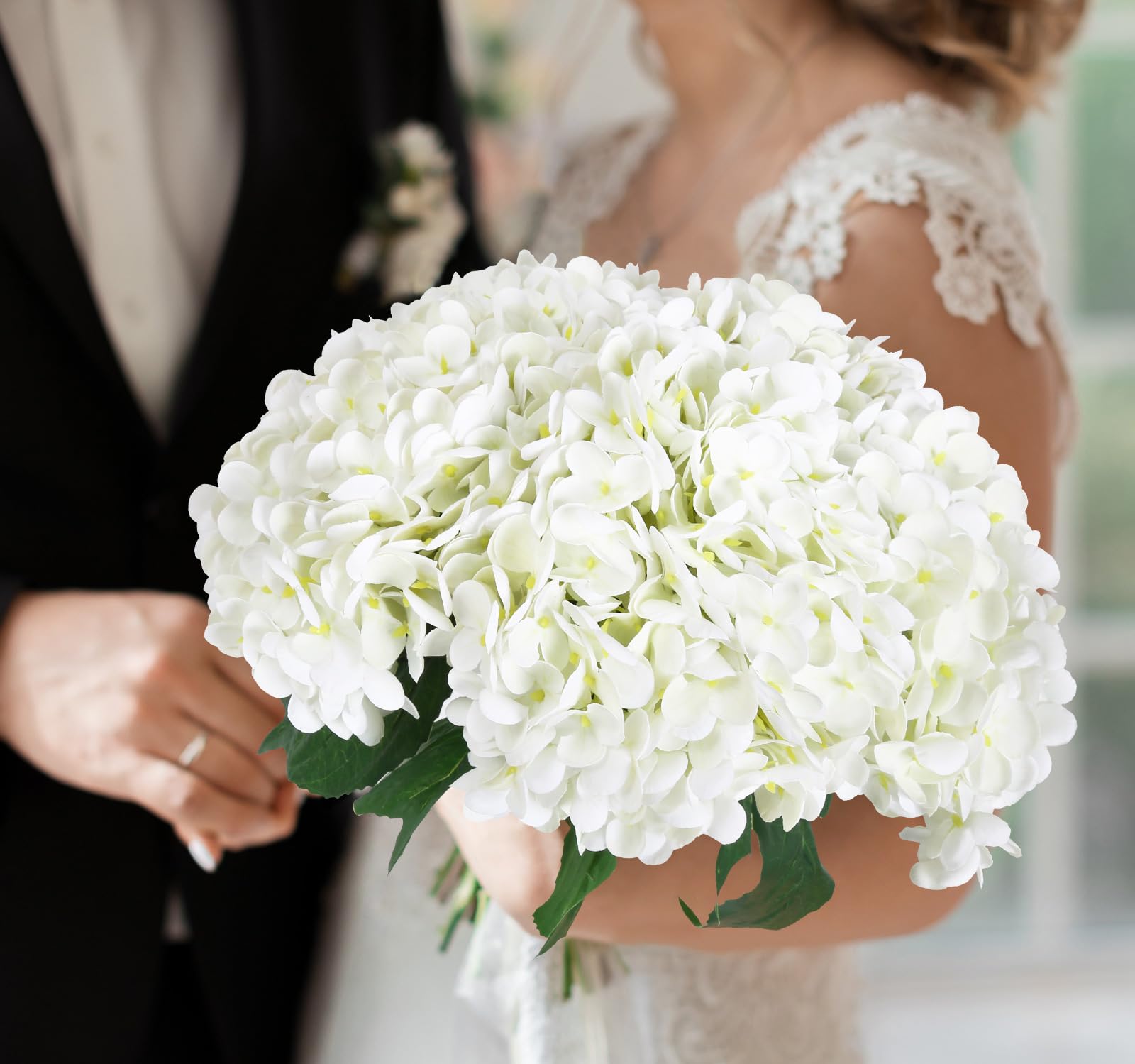 4PCS Real Touch White Hydrangea Artificial Flowers 21