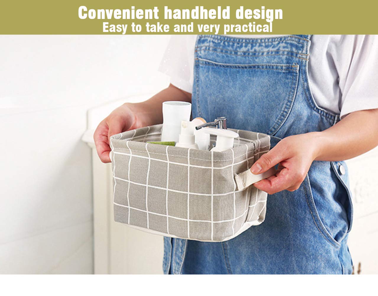 AARainbow 3-Pack Canvas Storage Baskets with Handles - Mini Storage Cubes for Makeup, Baby Toys, Books & Nursery Organization - Perfect for Shelves, Desks & Closet Storage (Black, White, Gray)