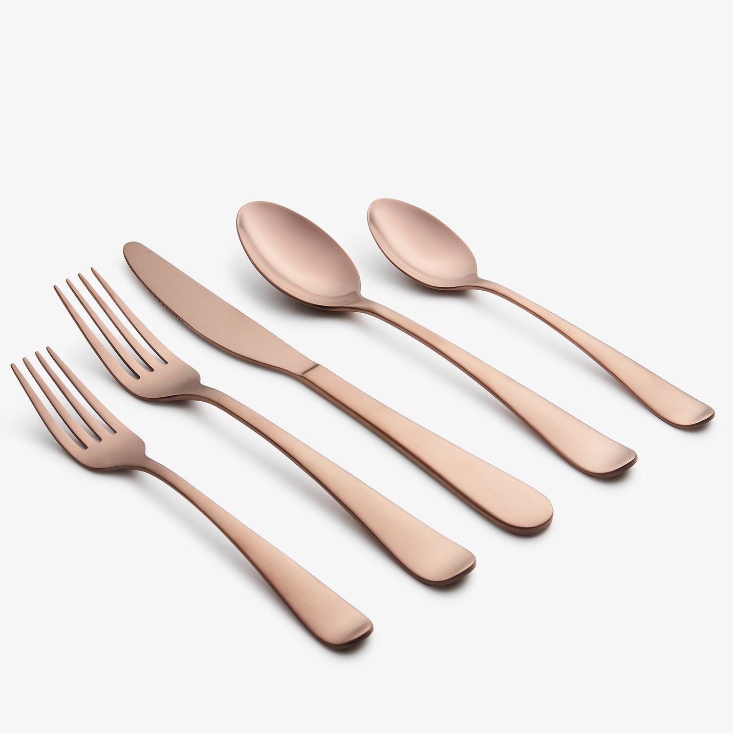 Rhiannon Copper Satin 20-Piece Flatware Set - Elegant Stainless Steel Cutlery for Dining, Wedding, and Special Occasions