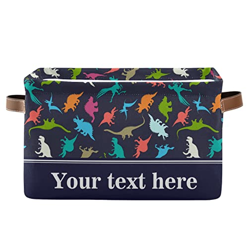 Colorful Dinosaurs Collapsible Storage Basket with Leather Handles - Foldable Rectangular Storage Bin for Kids Toys, Home Organization | Perfect for Nursery, Playroom & Closet Storage