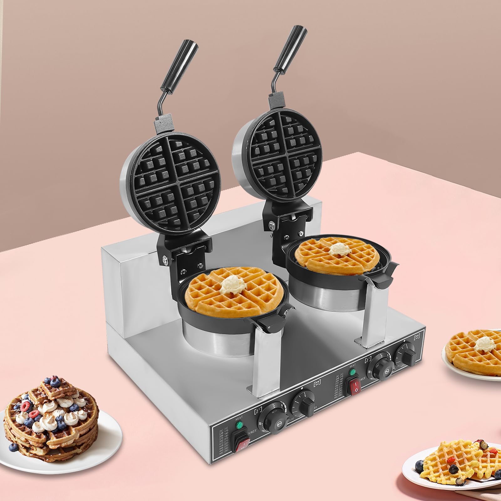 2400W Commercial Dual-head Belgian Waffle Maker - Adjustable Temperature & Timer, Stainless Steel Waffle Iron with Non-Stick Coating - Ideal for Restaurants, Bakeries, Breakfast Buffets, Cafes, and Home Kitchen Use