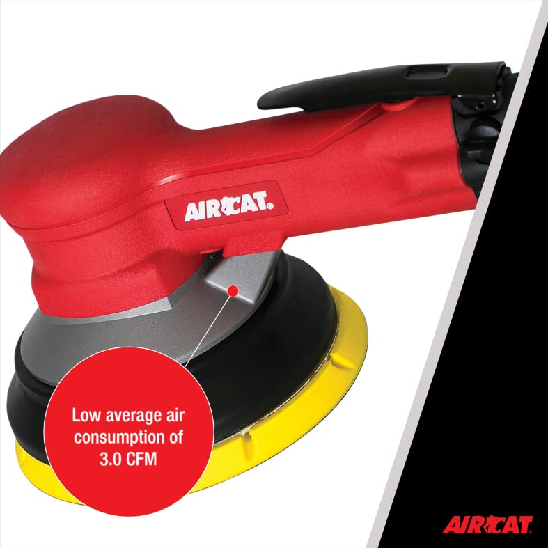 AIRCAT 6700-6GCV Pneumatic Orbital Sander - 900 RPM Geared Planetary Motion for Woodworking & Auto Body Sanding | Professional Central Vacuum Sander for Smooth Finishing