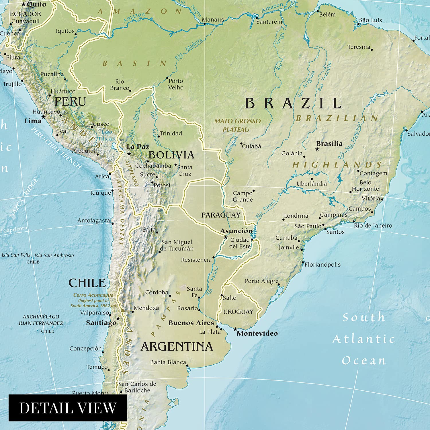 2021 South America Map Poster - 24x36 Inch Wall Art - Detailed Latin America & South America Wall Map - Perfect for Classrooms, Home Decor & Geography Enthusiasts