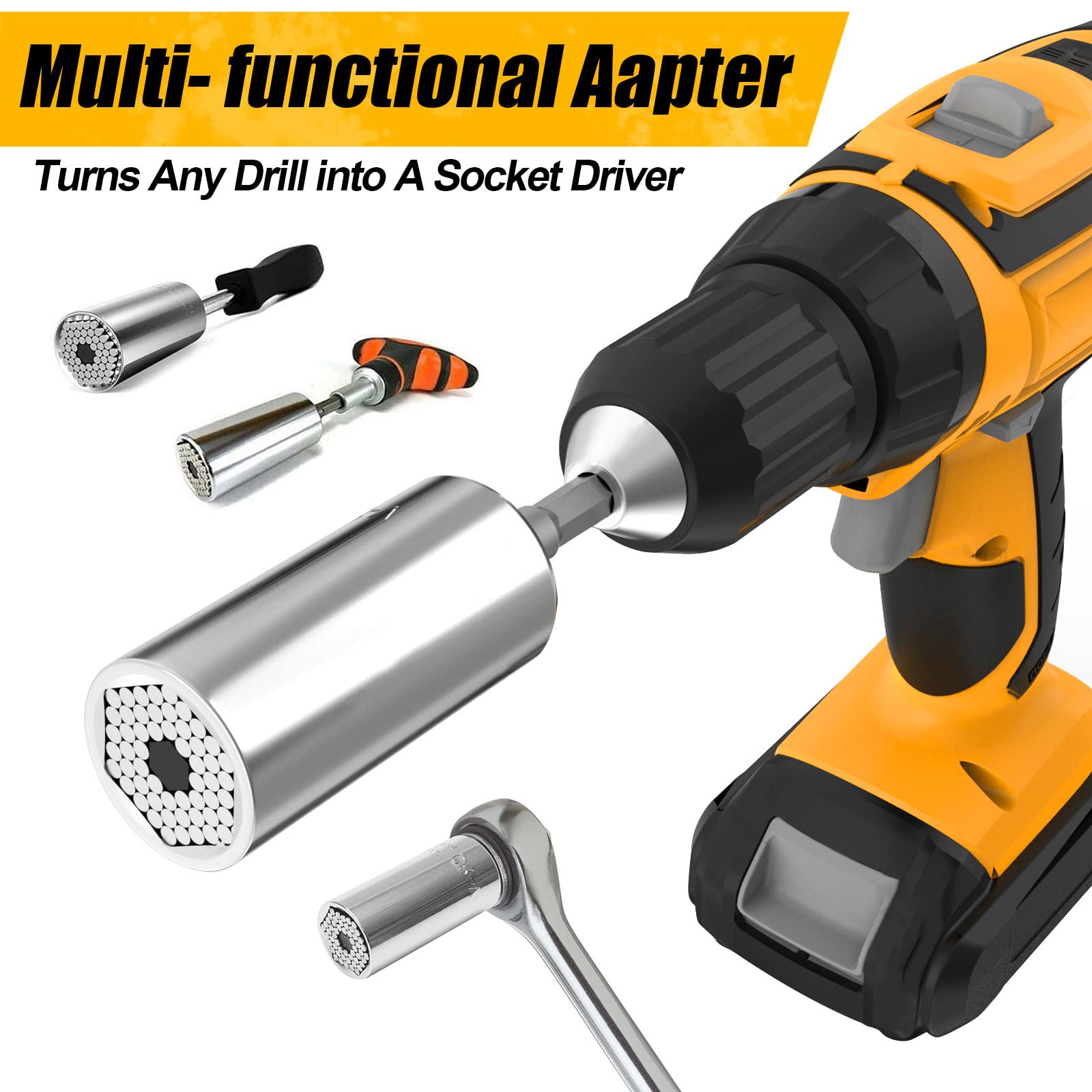 Valentine's Day Gifts for Men - Universal Socket Tool Set with Power Drill Adapter (7-19mm) - Perfect for DIY Projects, Car Repairs & Handyman Gifts - Birthday & Father's Day Present Ideas