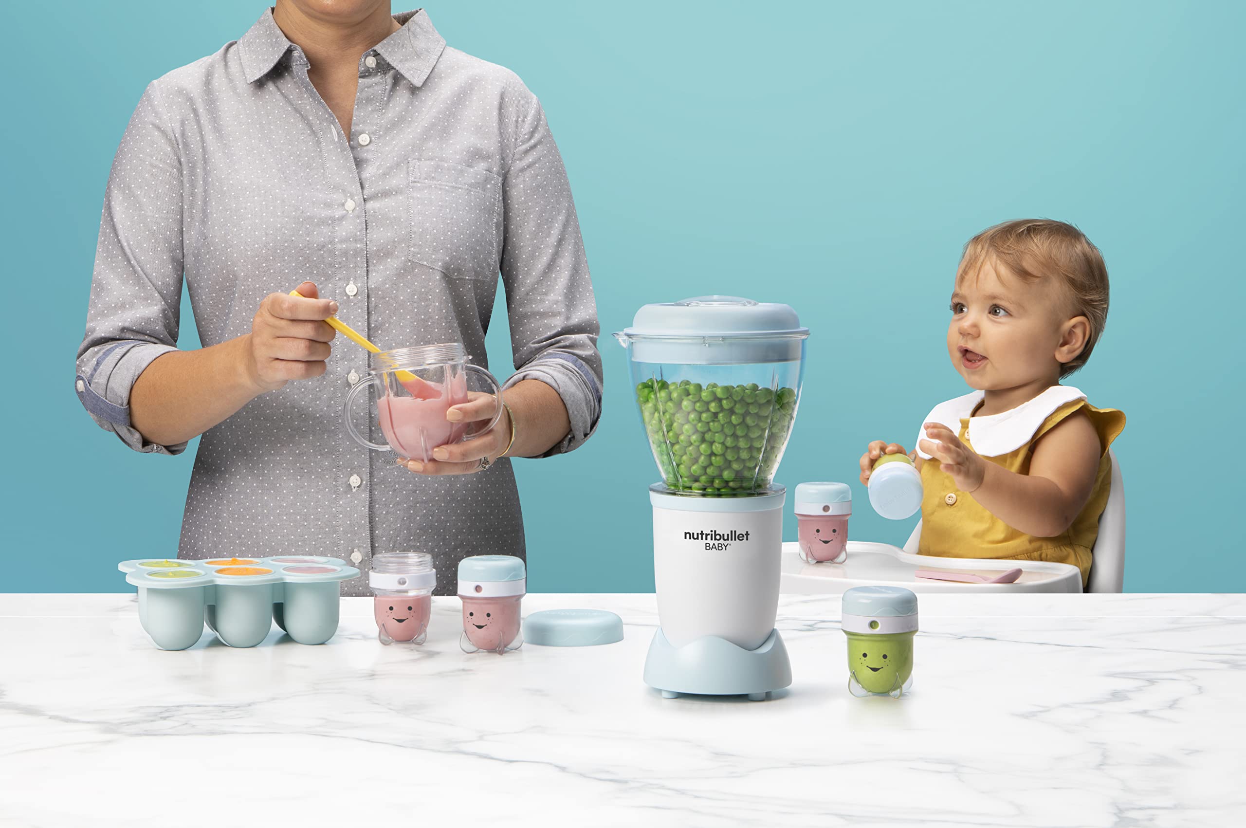 Nutribullet Baby Blender Electric - 250W BPA-Free Baby Food Maker with Small Containers, Model NBY100, White/Green - Perfect for Homemade Baby Purees & Toddler Meals