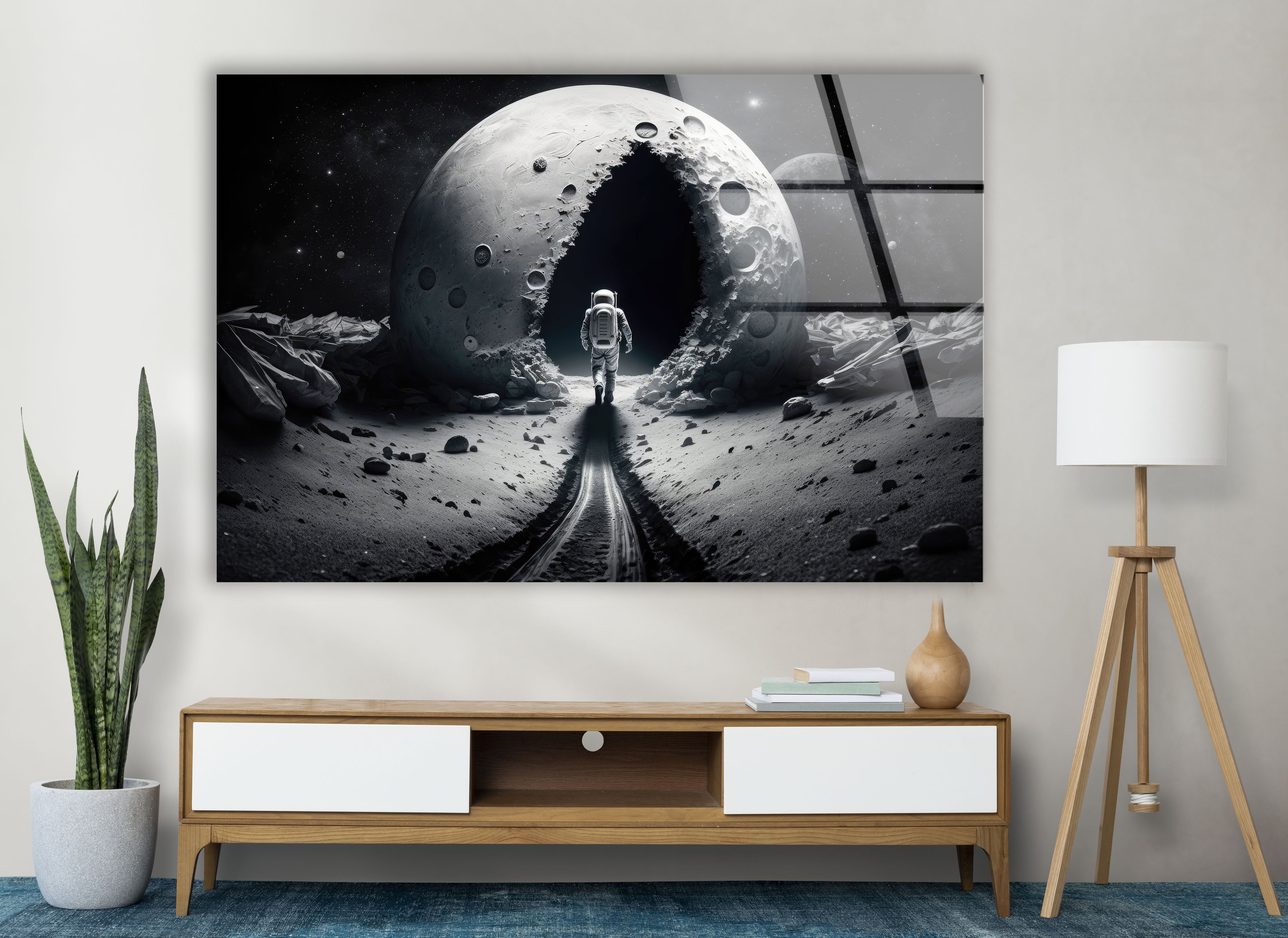 Astronaut Moonwalk Wall Art - Surreal Space Galaxy Glass Print for Home & Office Decor | Unique Sci-Fi Poster for Living Room, Bedroom, or Gift