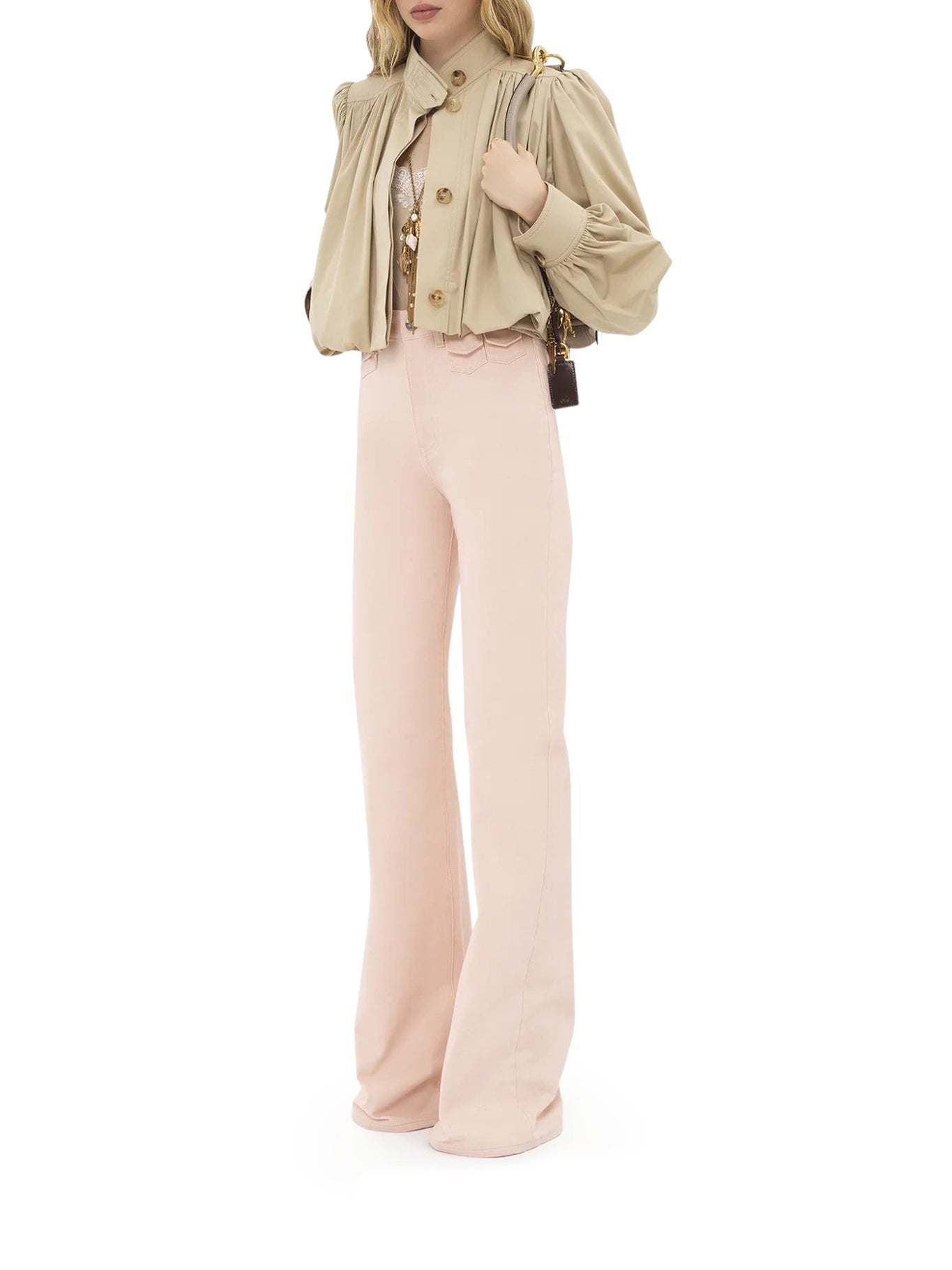 Gathered Boule Jacket in Cotton Gabardine - Women's Casual Outerwear for Fall & Winter | Perfect for Office, Travel, and Everyday Wear
