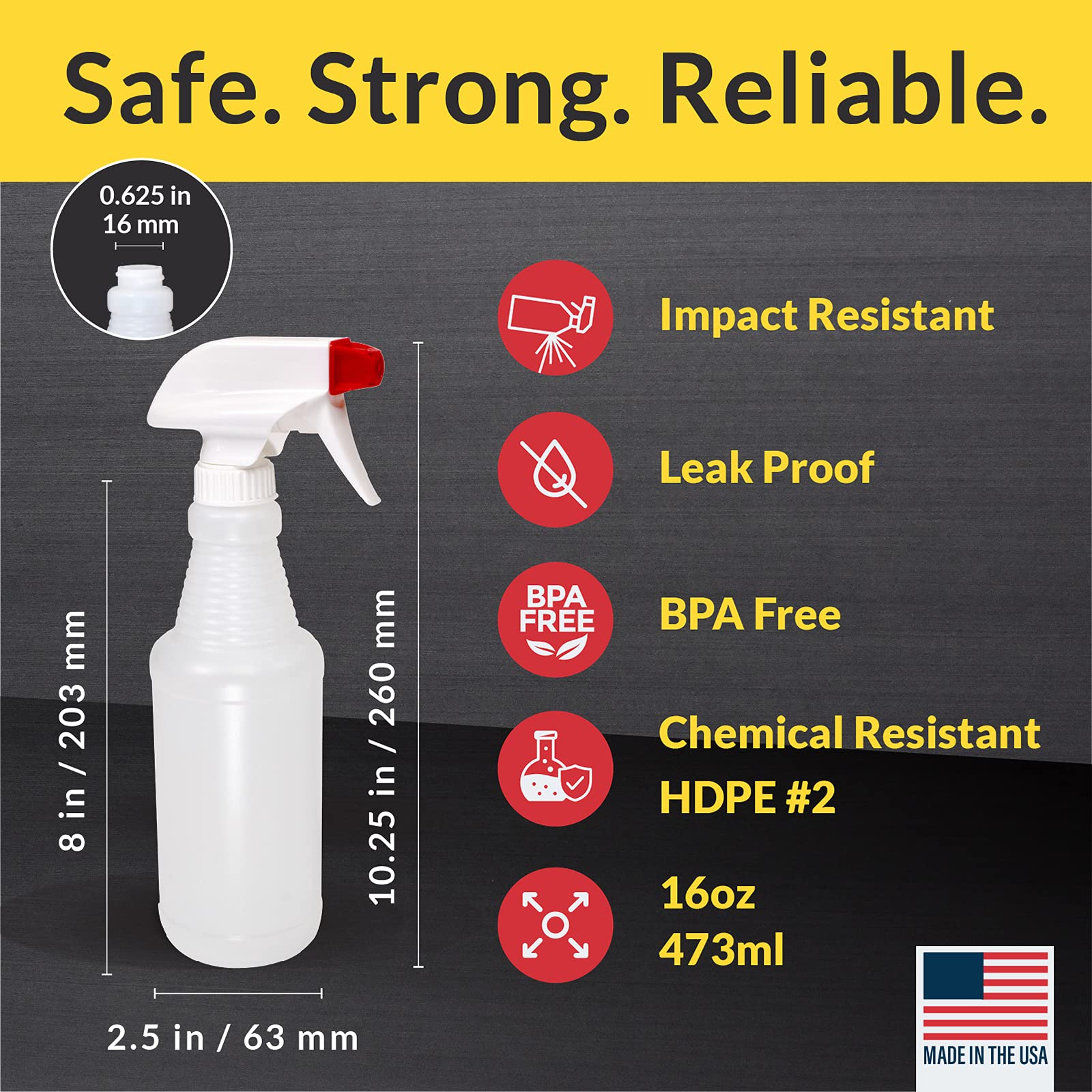 Pinnacle Mercantile 16 oz Plastic Spray Bottles - Leak Proof, Empty Refillable Bottles, Value Pack of 64, Made in USA - Perfect for Cleaning Solutions, Gardening, Hair Care & DIY Projects