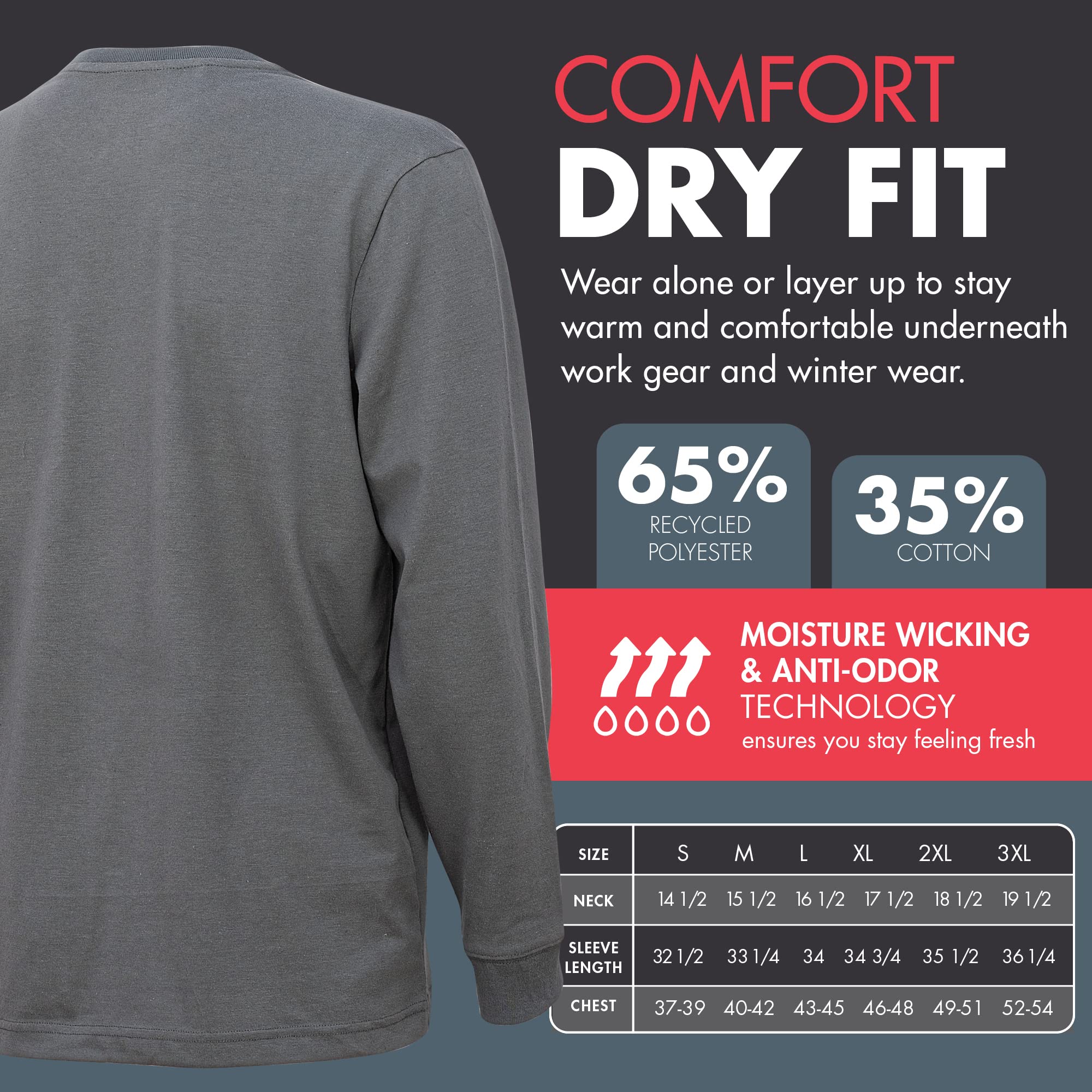 Wrangler Men's Long Sleeve Layering T-Shirt - Core Comfort Fit Cotton Tee for Casual Wear, Outdoor Activities & Workout Layering