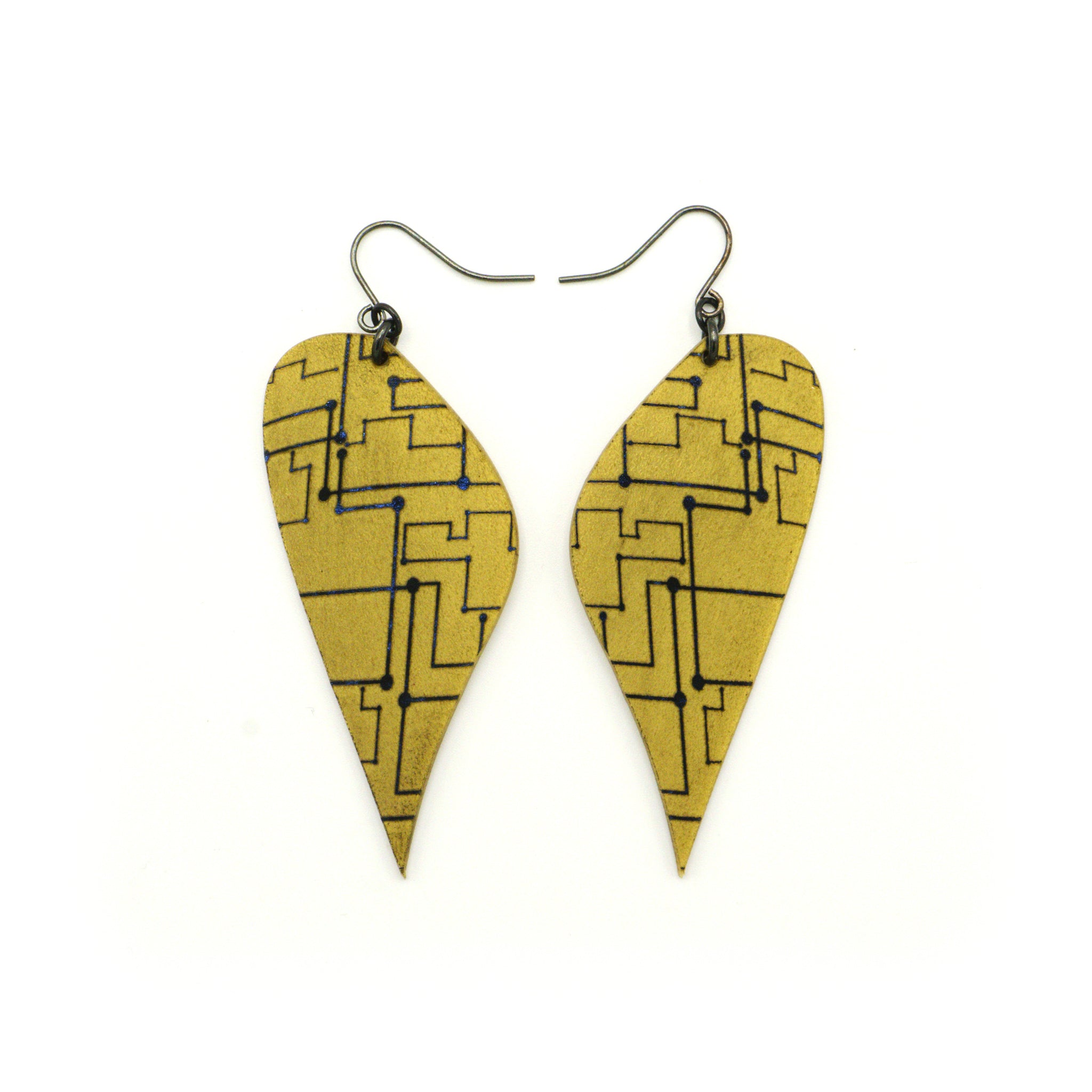 Kaitana 'Circuit (R)' Acrylic Earrings - Celestial Blue & Gold | Trendy Statement Jewelry for Women, Perfect for Parties, Weddings & Everyday Wear