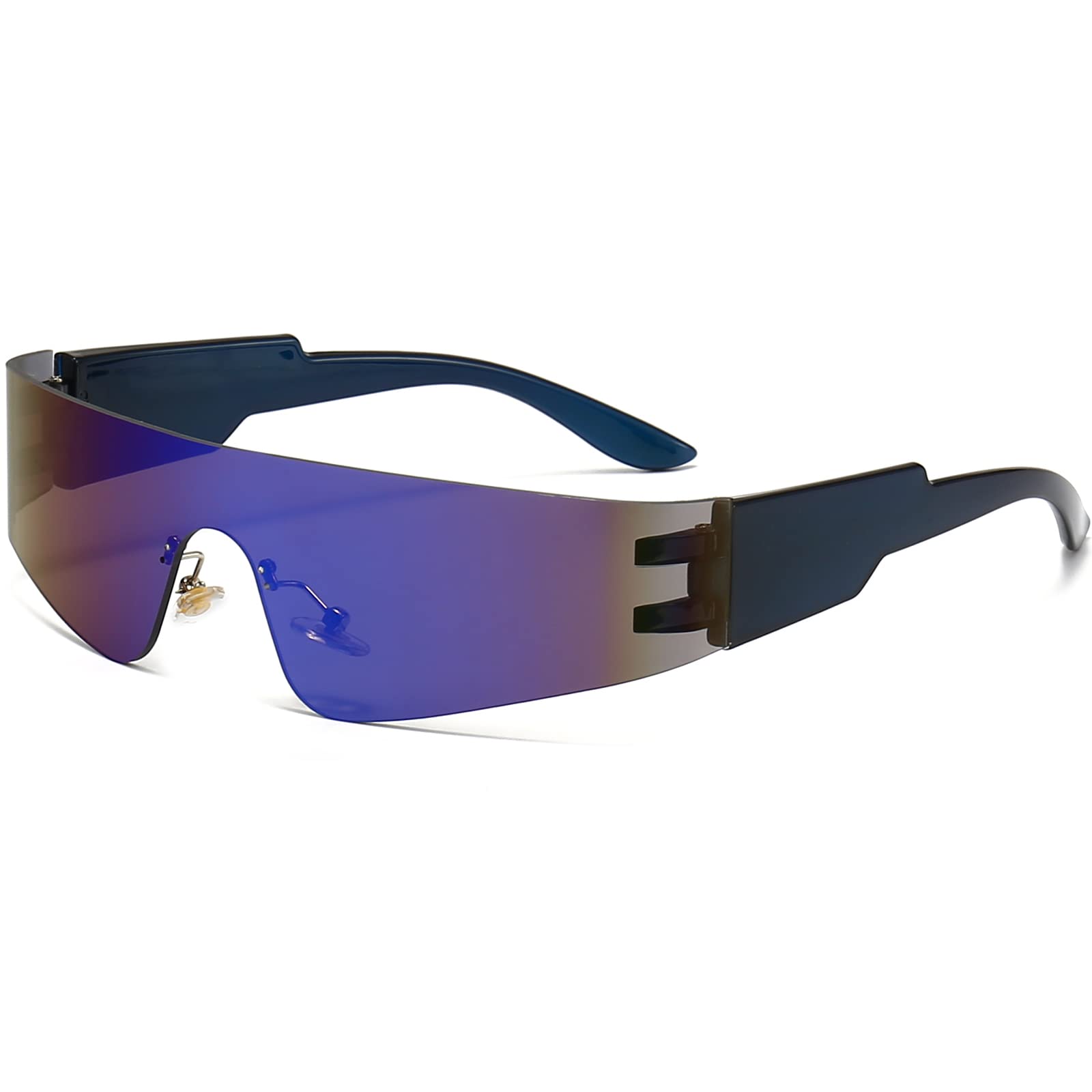 AIEYEZO Futuristic Cyberpunk Sunglasses for Women & Men - Rimless Wrap-Around UV Protection Visor Shades - Trendy Modern Fashion for Outdoor Sports, Driving, and Daily Wear
