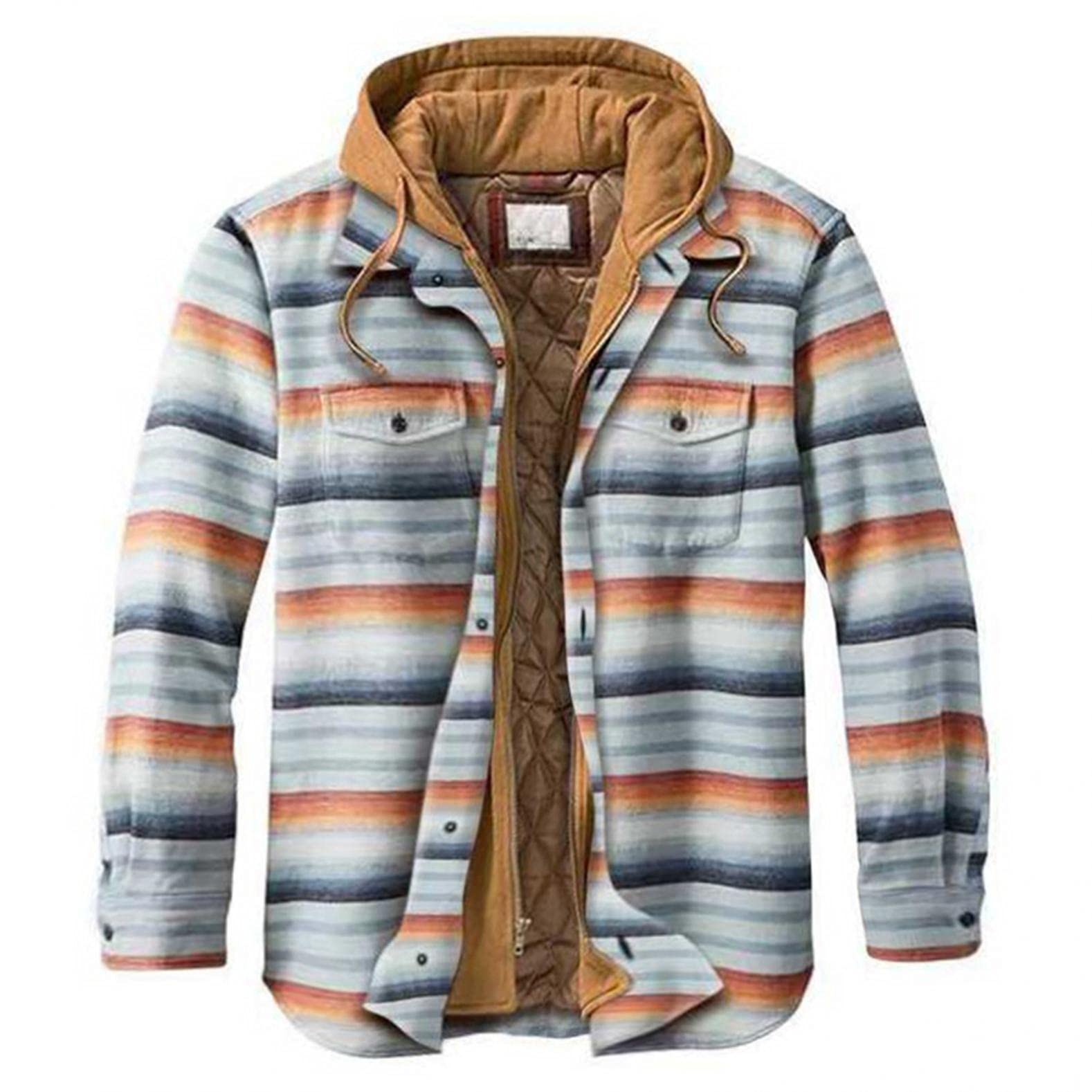 Unisex Striped Fleece Jacket with Drawstring & Pocket - Soft Crew Neck Cardigan for Men & Women | Cozy Fall Outerwear for Casual Wear, Travel & Outdoor Activities