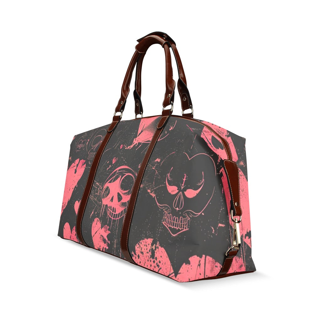 Vintage Faded Hearts & Skulls Print Canvas Flight Bag - Stylish Carry-On for Travel, Gym, and Everyday Use