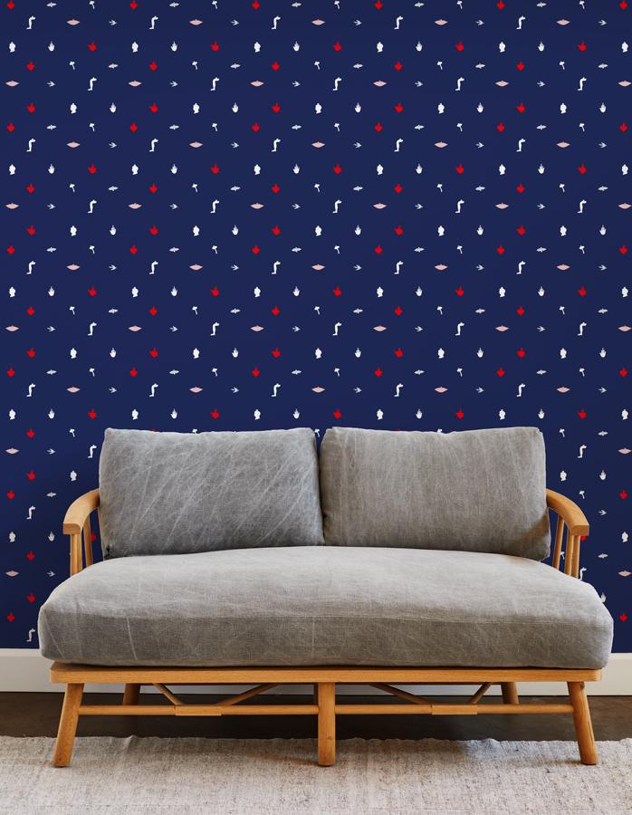 Milagros Navy Blue Wallpaper by Clare V. – Premium Peel & Stick Wallpaper for Bedroom, Living Room, and Home Office Decor