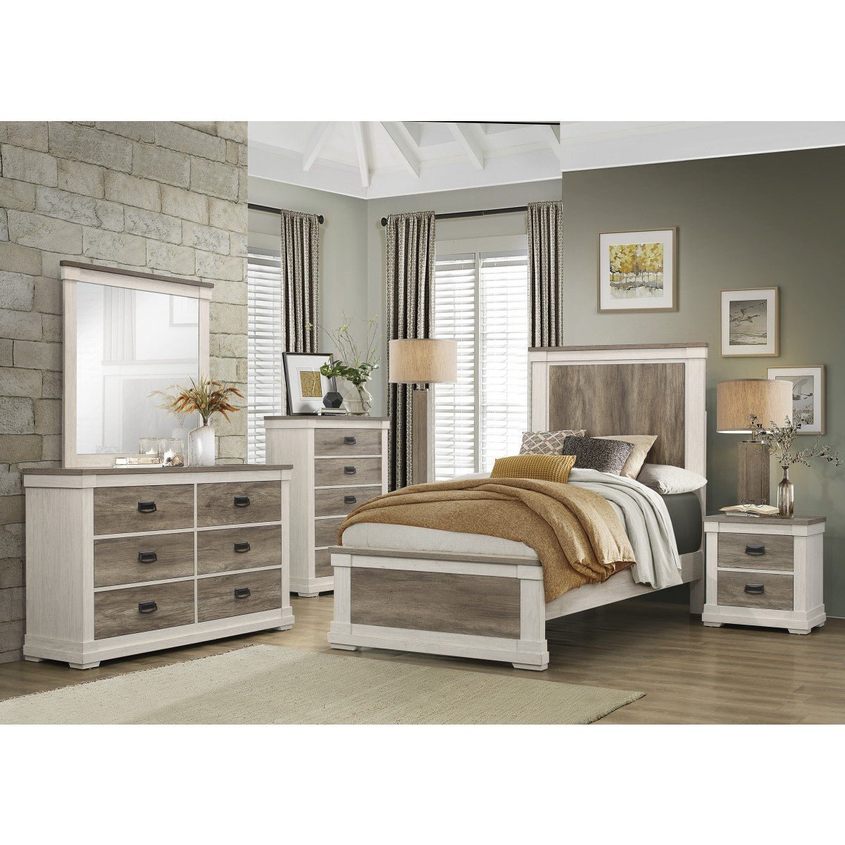 Arcadia Night Stand in White & Weathered Grey - Modern Bedside Table for Bedroom, Guest Room, or Nursery
