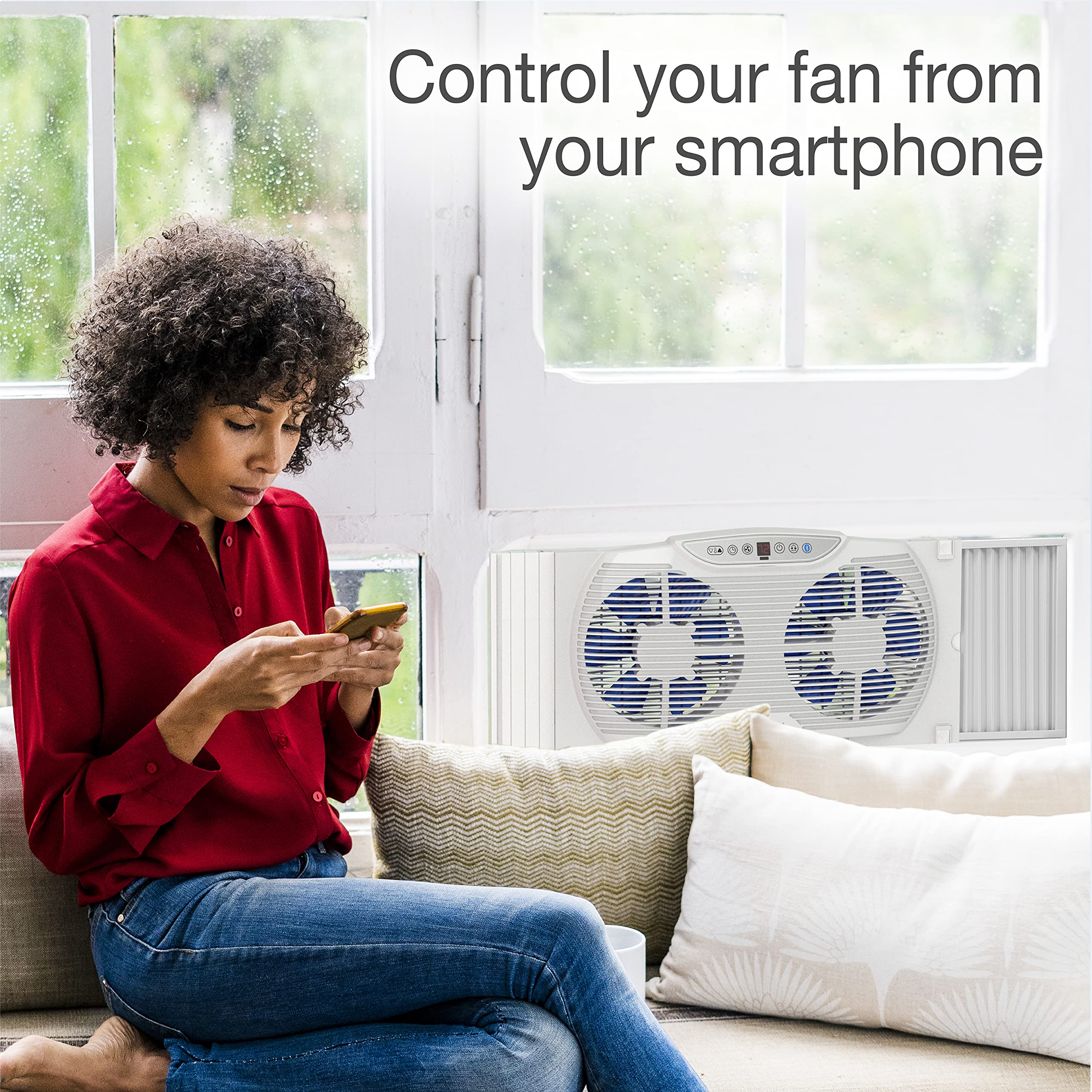 Lasko W09560 Bluetooth Twin 9-Inch Smart Window Fan with Reversible Motors, Thermostat & Timer - White | Perfect for Bedroom Cooling & Home Ventilation | Energy Efficient Indoor Air Circulation for Summer & Year-Round Comfort