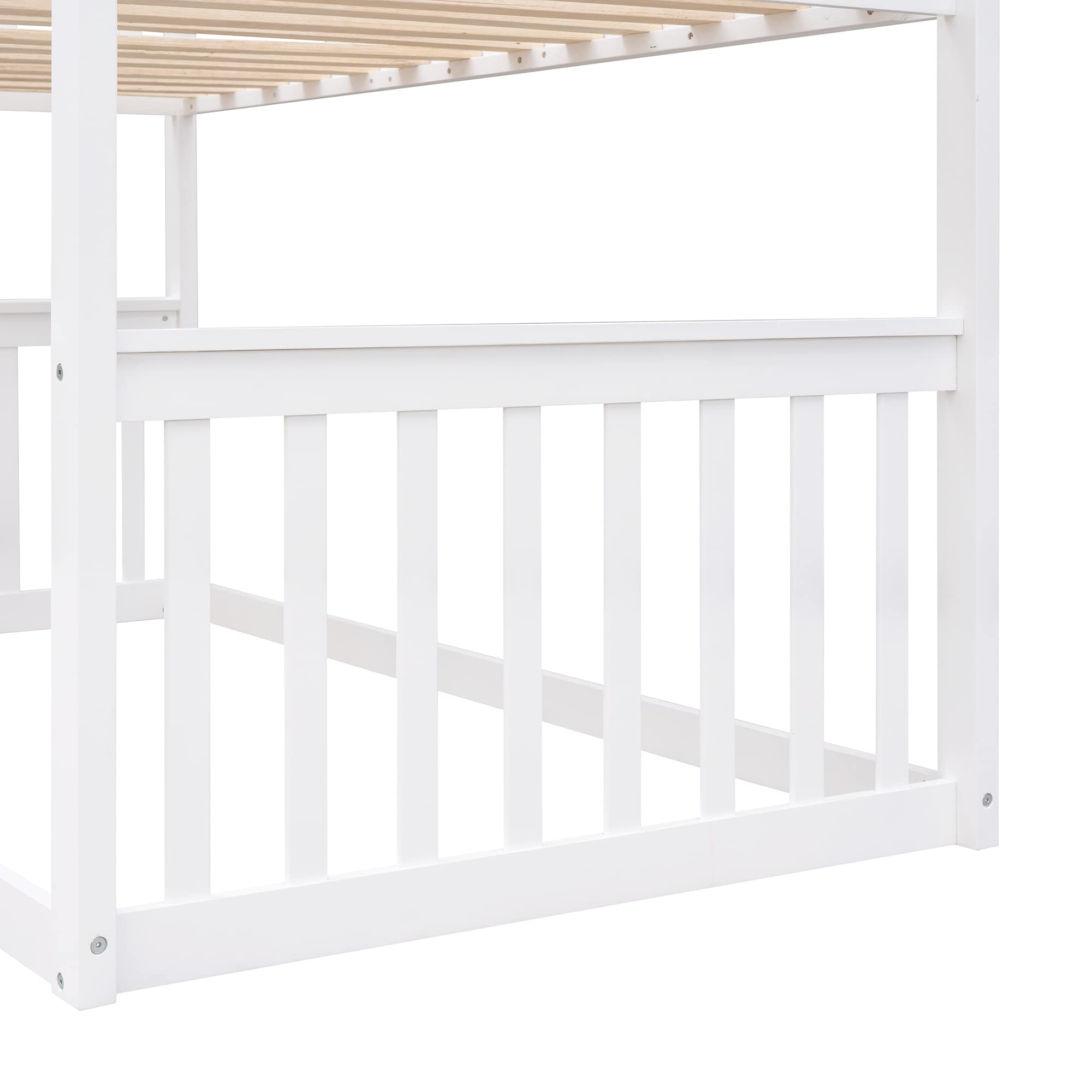 Polibi Twin-Over-Twin Wooden Bunk Bed with Roof, Front Windows & Ladder - Perfect for Kids' Bedrooms, Guest Rooms & Space-Saving Solutions