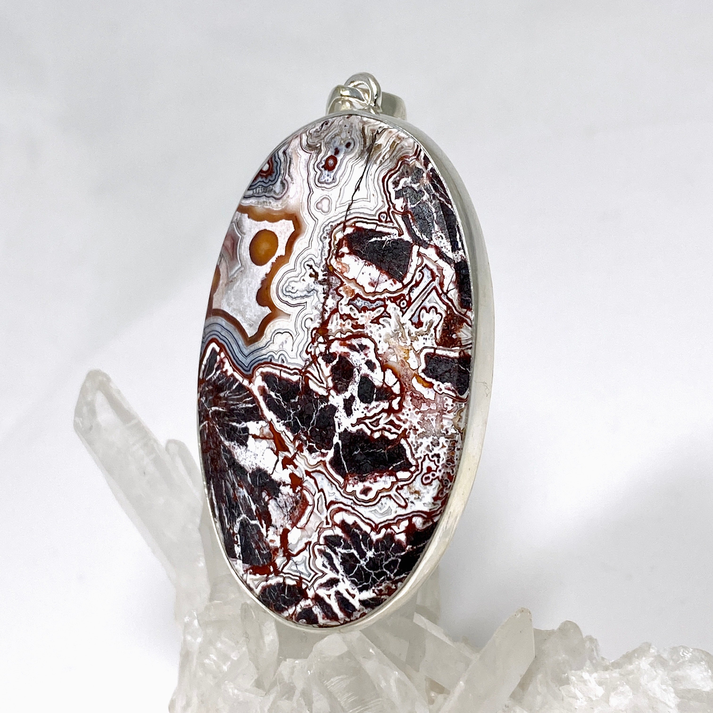 Mexican Crazy Lace Agate Oval Pendant Necklace KPGJ4572 - Elegant Handmade Jewelry for Women, Perfect for Parties & Special Occasions
