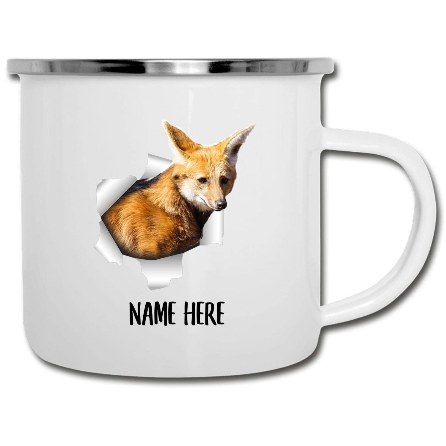 Funny Personalized Maned Wolf Enamel Camping Mug - 12 oz Cute Animal Gift for Men & Women - Perfect for Christmas 2023, Camping Trips & Outdoor Adventures