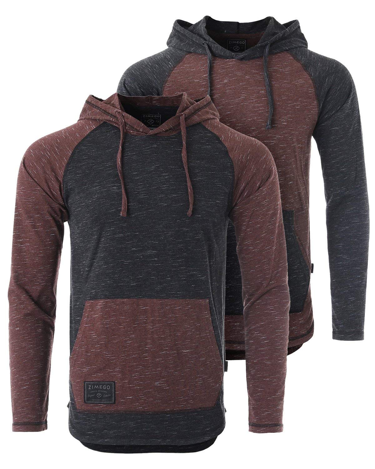 ZIMEGO Men's Long Sleeve Hoodie - Lightweight Color Block Raglan Hooded Henley Shirt for Casual Wear, Street Style & Outdoor Activities