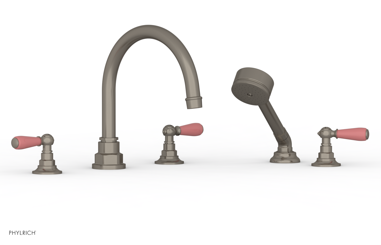 Jamestown Deck Tub Set with Hand Shower & Lever Handles - Pink Accent Bathroom Fixture (Model 165-49) | Perfect for Modern Bathroom Renovations & Spa-Like Relaxation