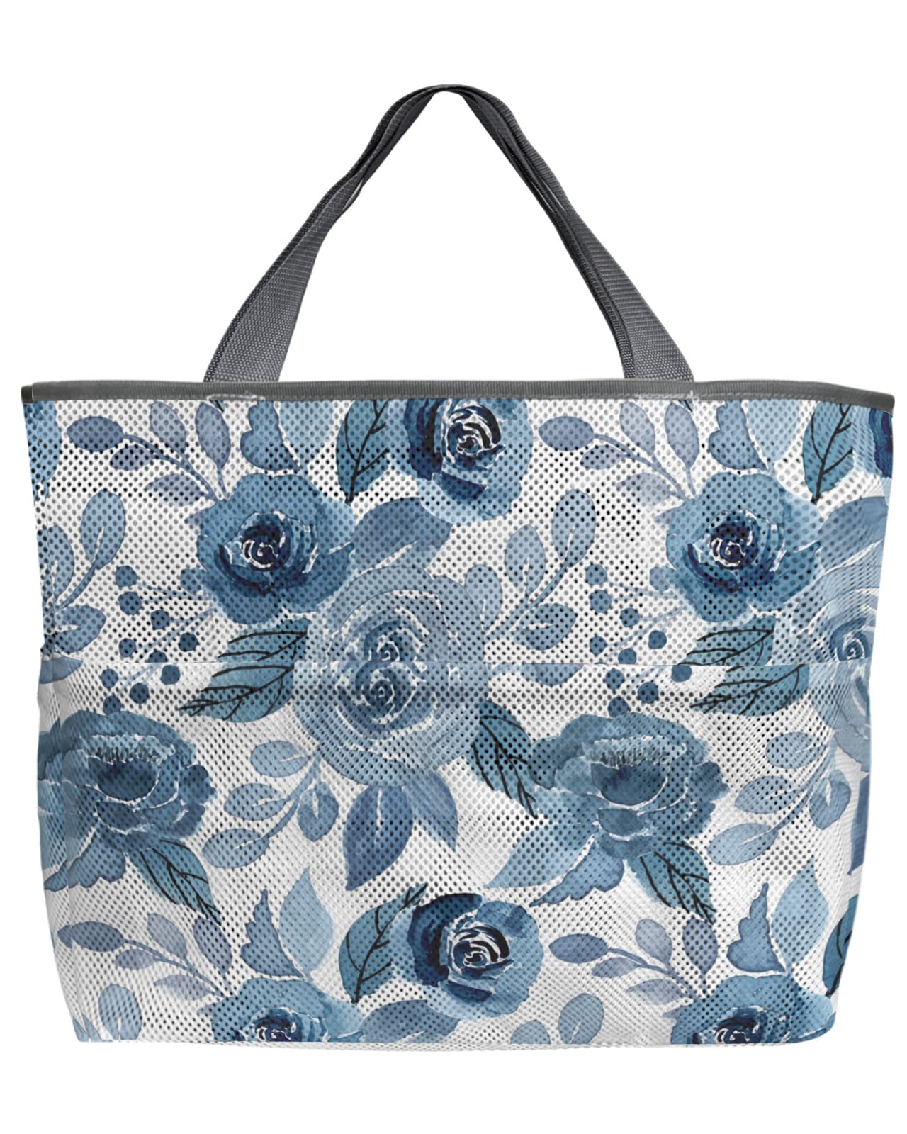 Waterproof Mesh Beach Bag for Women - Large Tote with 8 Pockets, Lightweight Travel Pool Gym Bag, Floral Watercolor Design - Perfect for Swimming, Shopping & Summer Outings