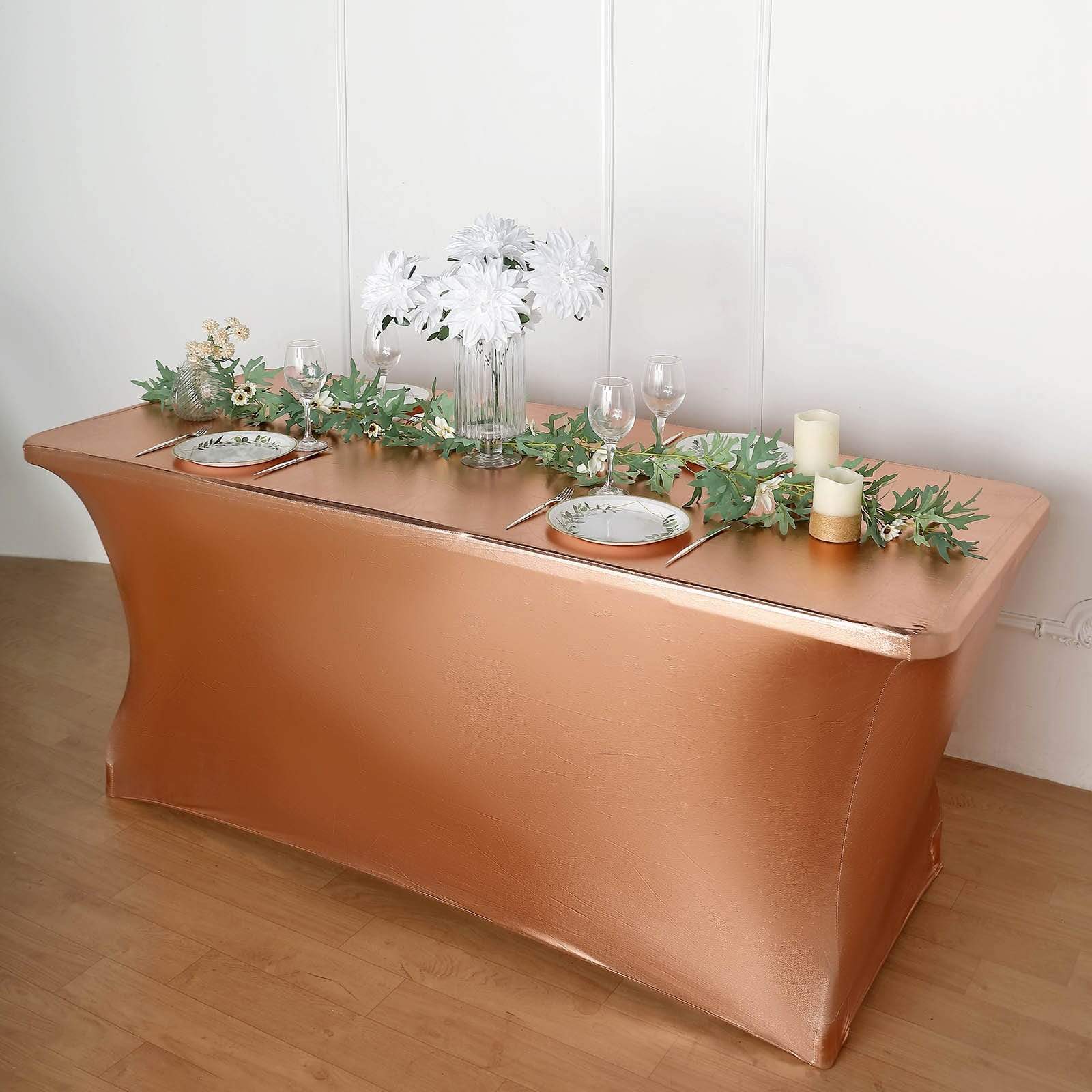 6 ft Fitted Spandex Tablecloth - Stretchable Metallic Table Cover for Parties, Weddings & Events - Elegant Dining & Buffet Table Decor