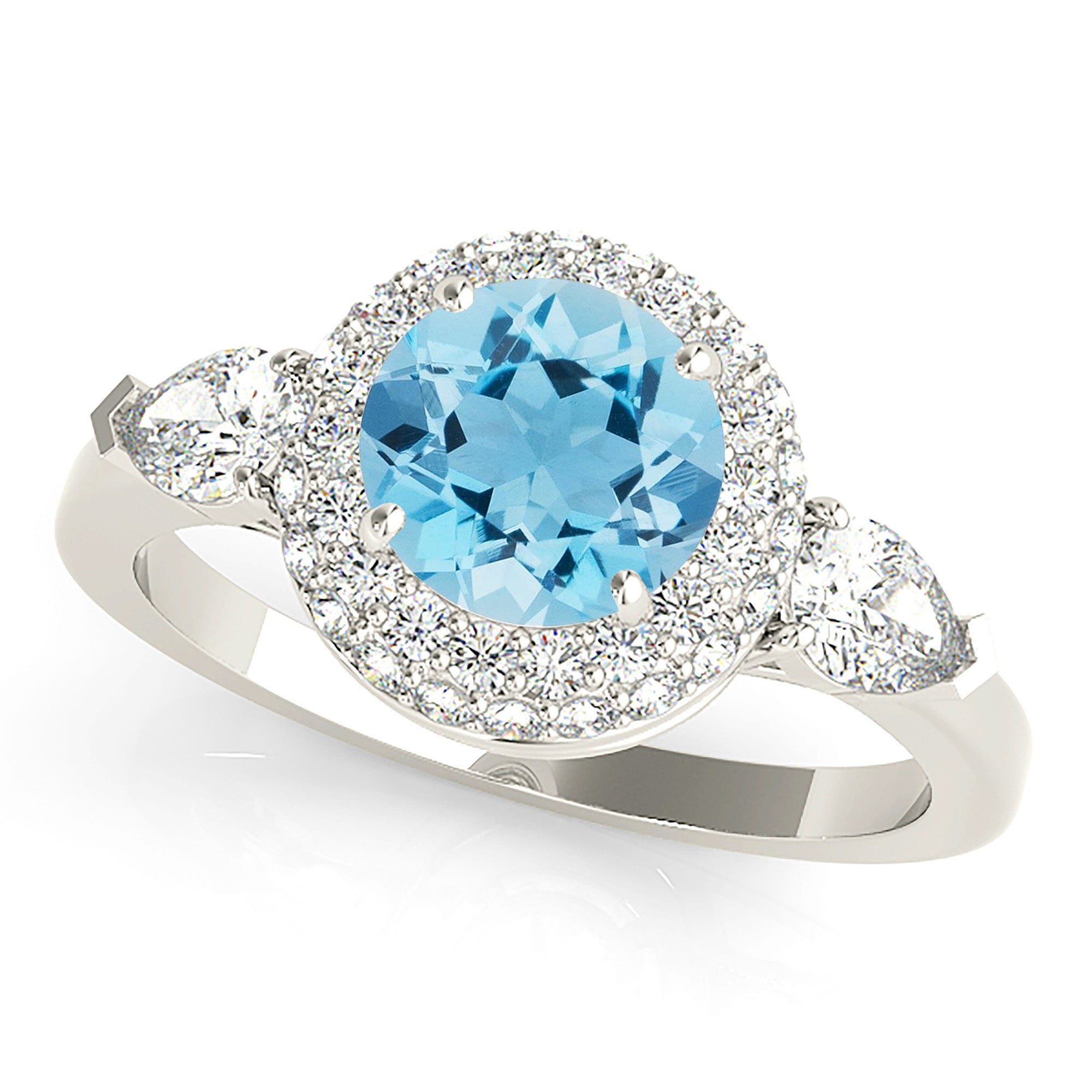 1.10 Carat Genuine Aquamarine Ring with Double Halo & Diamond Accents - Elegant Bridal Jewelry for Engagement & Anniversary Gifts