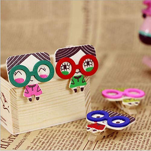 20pcs Korean Cute Wooden Photo Clips - Mini Bookmark Clips for School, Office & Crafting - Cute Glasses Girl Design Stationery Gift Set (G231) - Perfect for Scrapbooking, DIY Projects & Organizing Documents