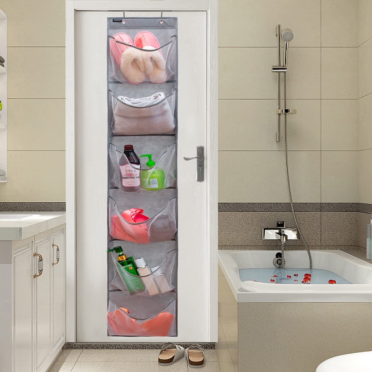 Extra Large Over The Door Shoe Organizer - 6 Mesh Pockets Hanging Shoe Storage for Closet, Bedroom & Entryway - Space Saving Shoe Holder for Narrow Doors & Small Spaces