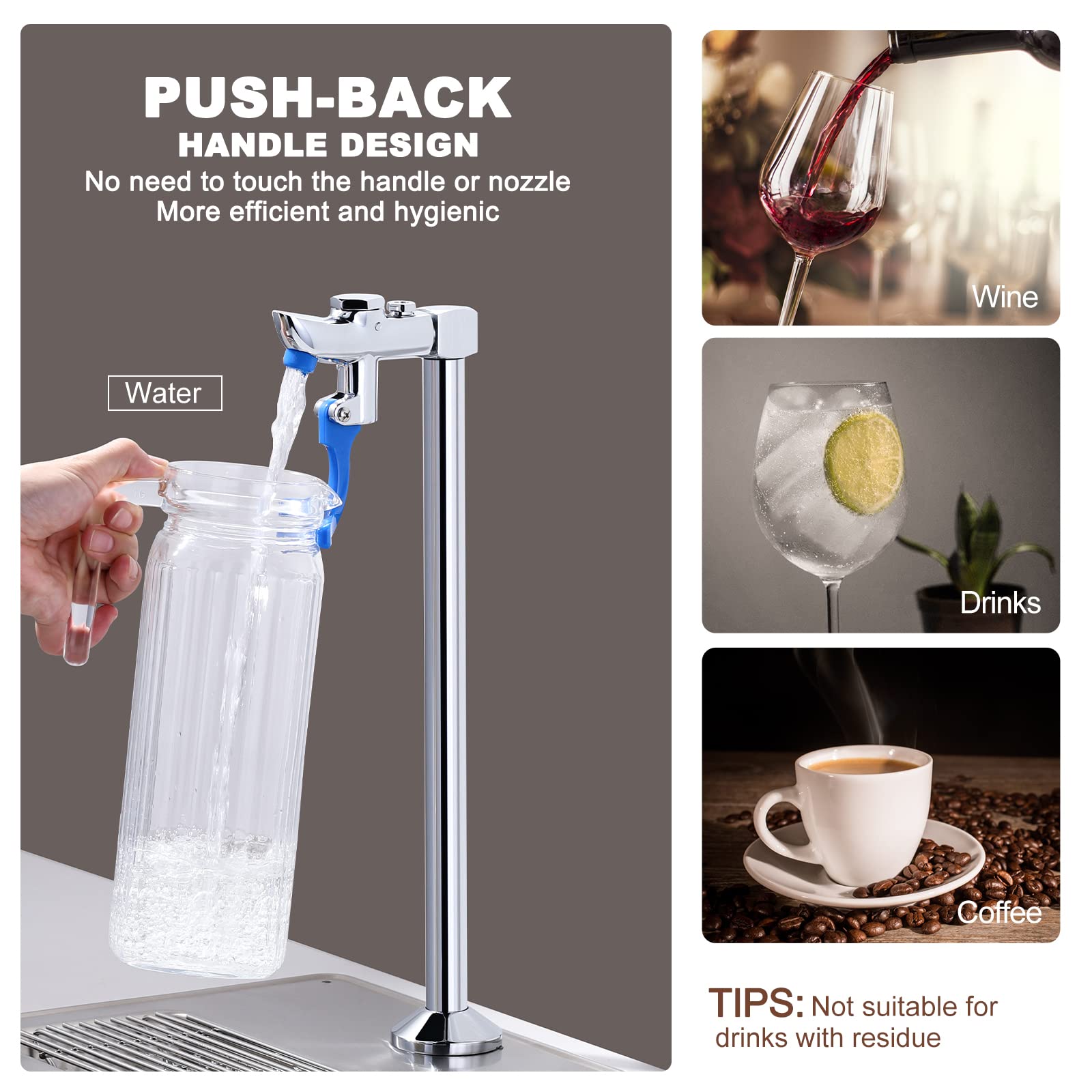14-Inch Stainless Steel Glass Filler Faucet - Deck Mount Water Filling Station with Push Cup Design | Perfect for Bars, Hotels, Restaurants & Public Lounges | Ideal for Serving Beverages, Water Dispensing & Glass Filling