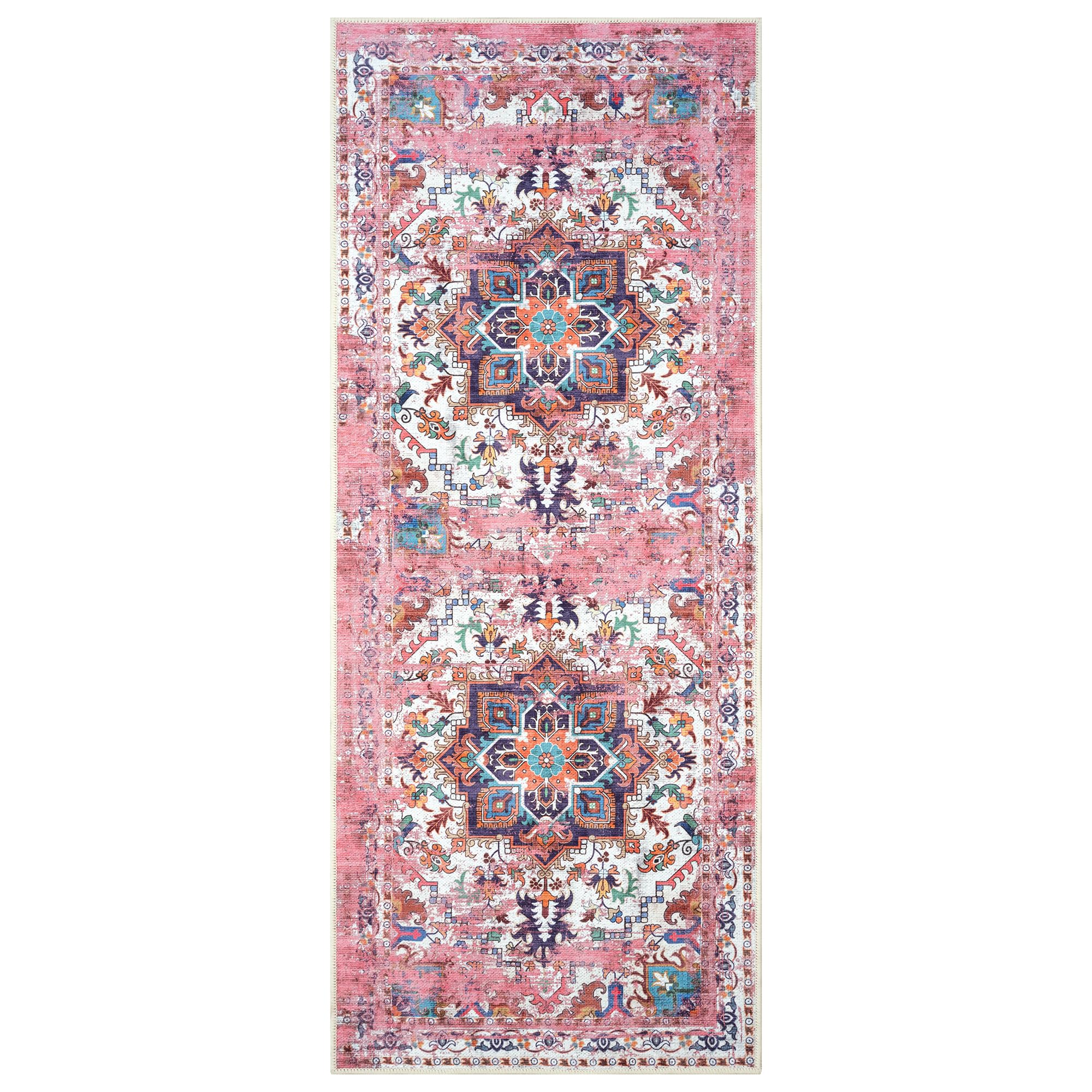 GLN Rugs Traditional Collection - Machine Washable Non-Slip Low Pile Chenille Area Rug for Living Room, Bedroom & Kitchen (2'6