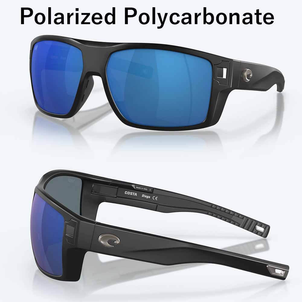 Costa Diego Matte Black Frame Sunglasses - Polarized UV Protection for Men & Women - Perfect for Driving, Beach, and Outdoor Activities