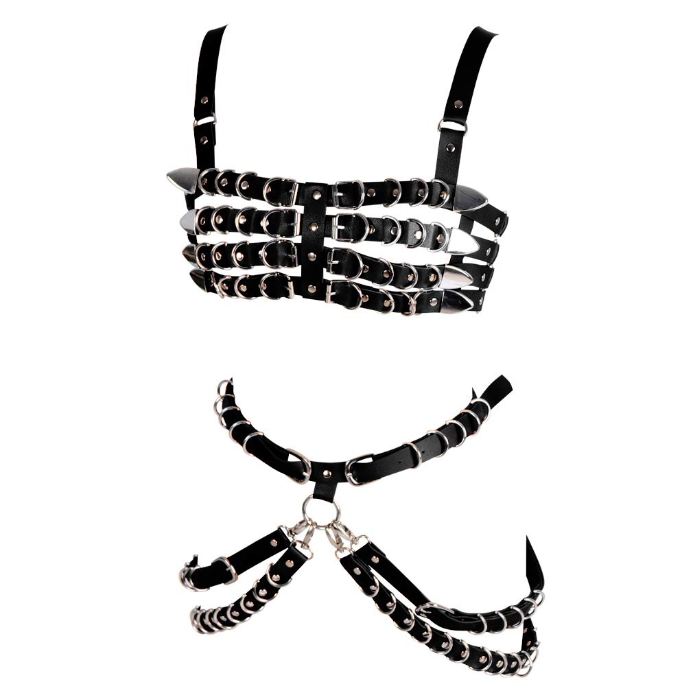Women's Punk Leather Body Harness & Garter Belt Set - Hollow Out Frame Lingerie Accessories for BDSM, Burlesque & Fashion Outfits - Perfect for Cosplay, Nightclubs & Edgy Street Style