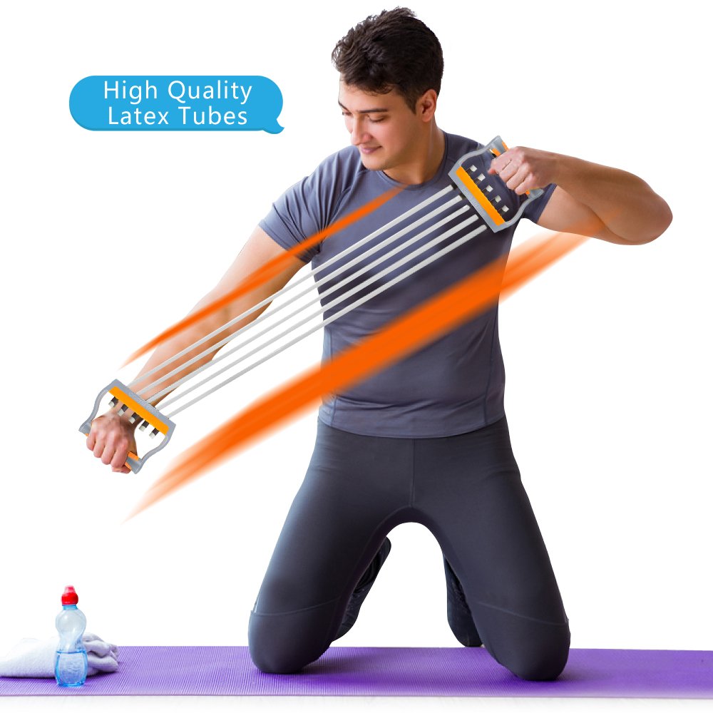 TOCO FREIDO Adjustable Chest Expander - 5 Resistance Tubes for Arm Strength Training, Home Gym Equipment for Muscle Building & Fitness | Perfect for Home Workouts, Strength Training & Physical Therapy