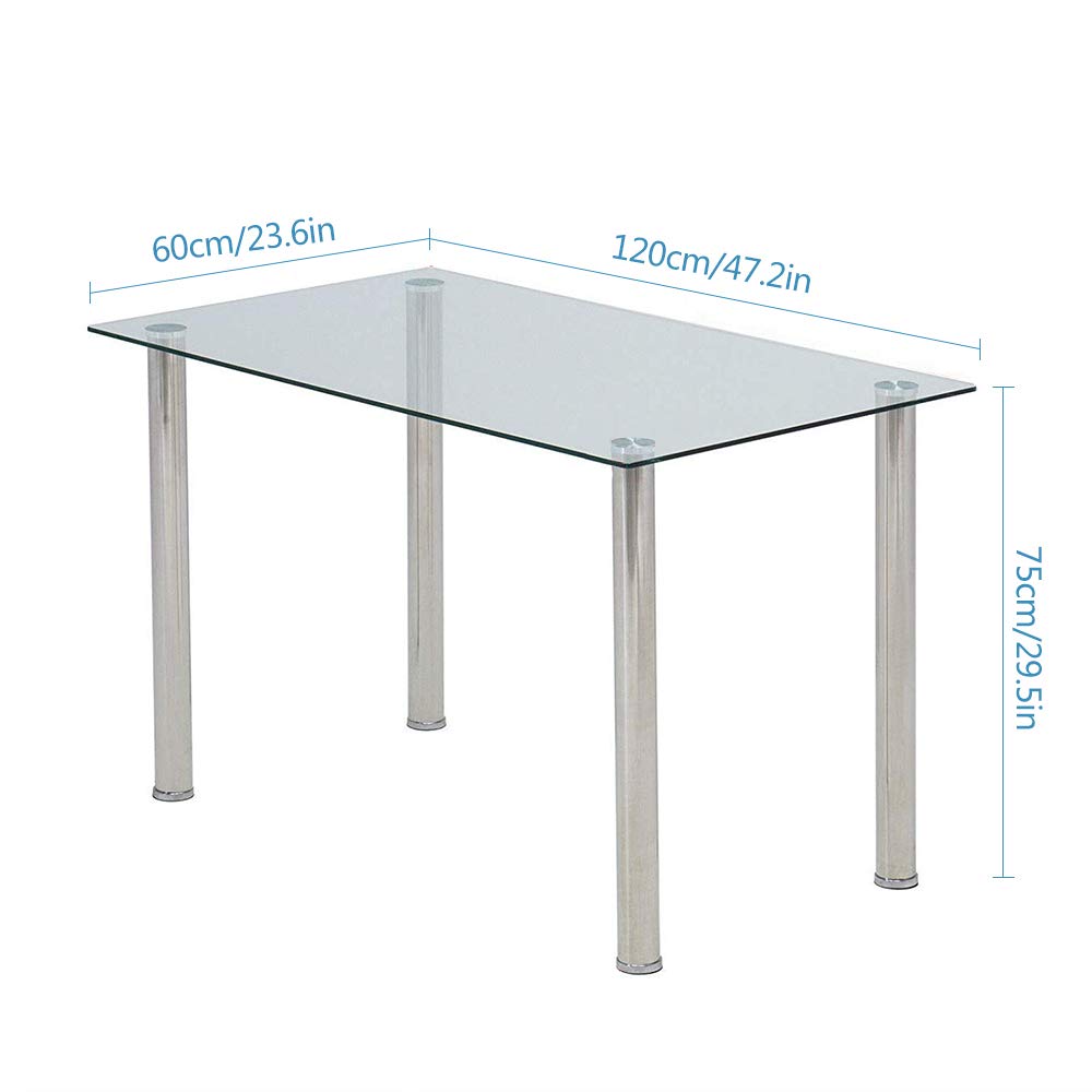 Modern Clear Tempered Glass Dining Table - Rectangle Kitchen Table with Chrome Legs for Small Spaces - Seats 4/6/8 People - Perfect for Apartments, Breakfast Nooks & Cozy Dining Areas