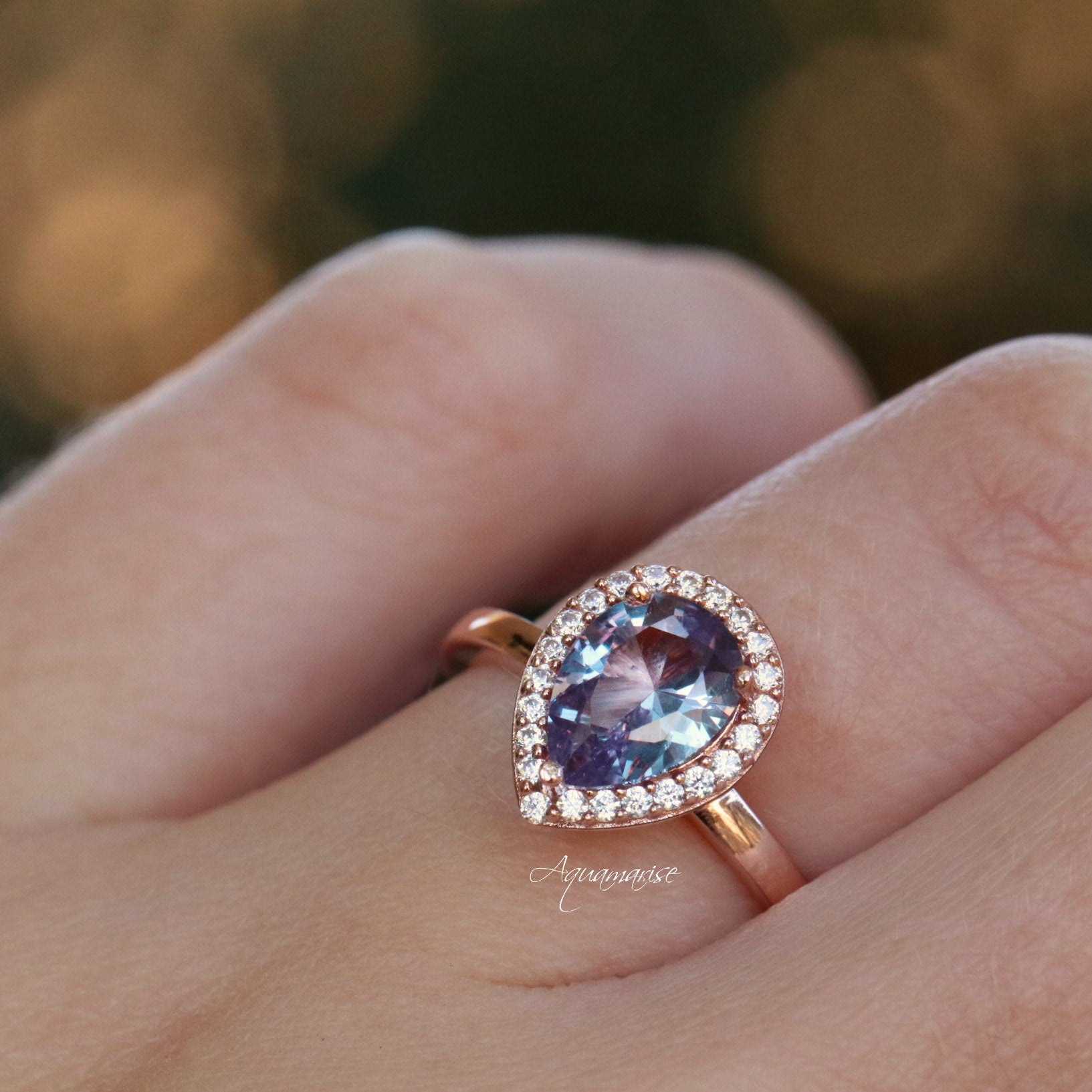 14K Rose Gold Vermeil Alexandrite Ring for Women - Elegant Birthstone Jewelry Gift for Anniversary, Engagement & Special Occasions