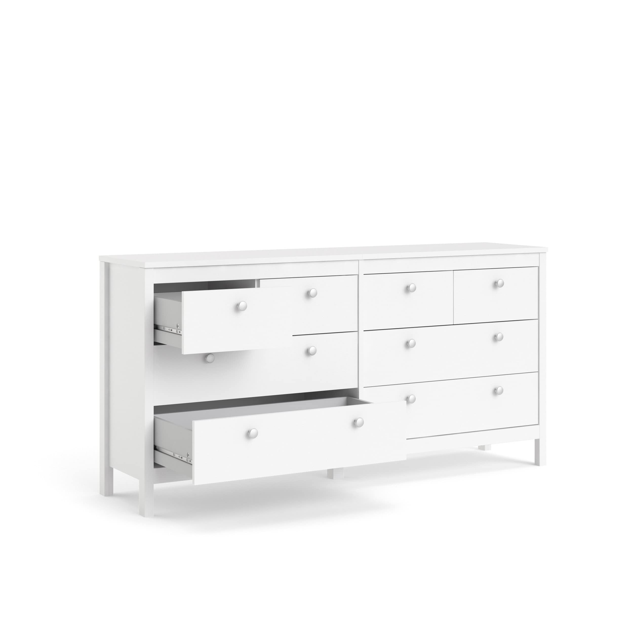 Tvilum 8-Drawer Double Dresser in White - Modern Bedroom Storage Solution for Clothes, Linens & Accessories