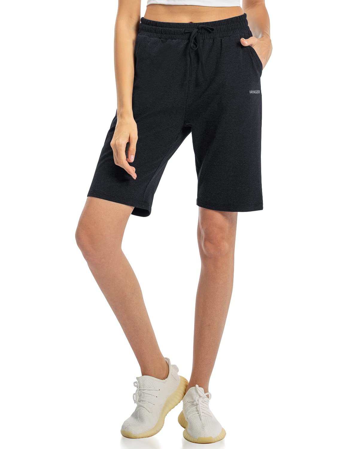 VAYAGER Women's Bermuda Shorts - Cotton Summer Lounge Walking Athletic Knee-Length Sweat Shorts with Deep Pockets | Perfect for Yoga, Running, Travel & Casual Wear