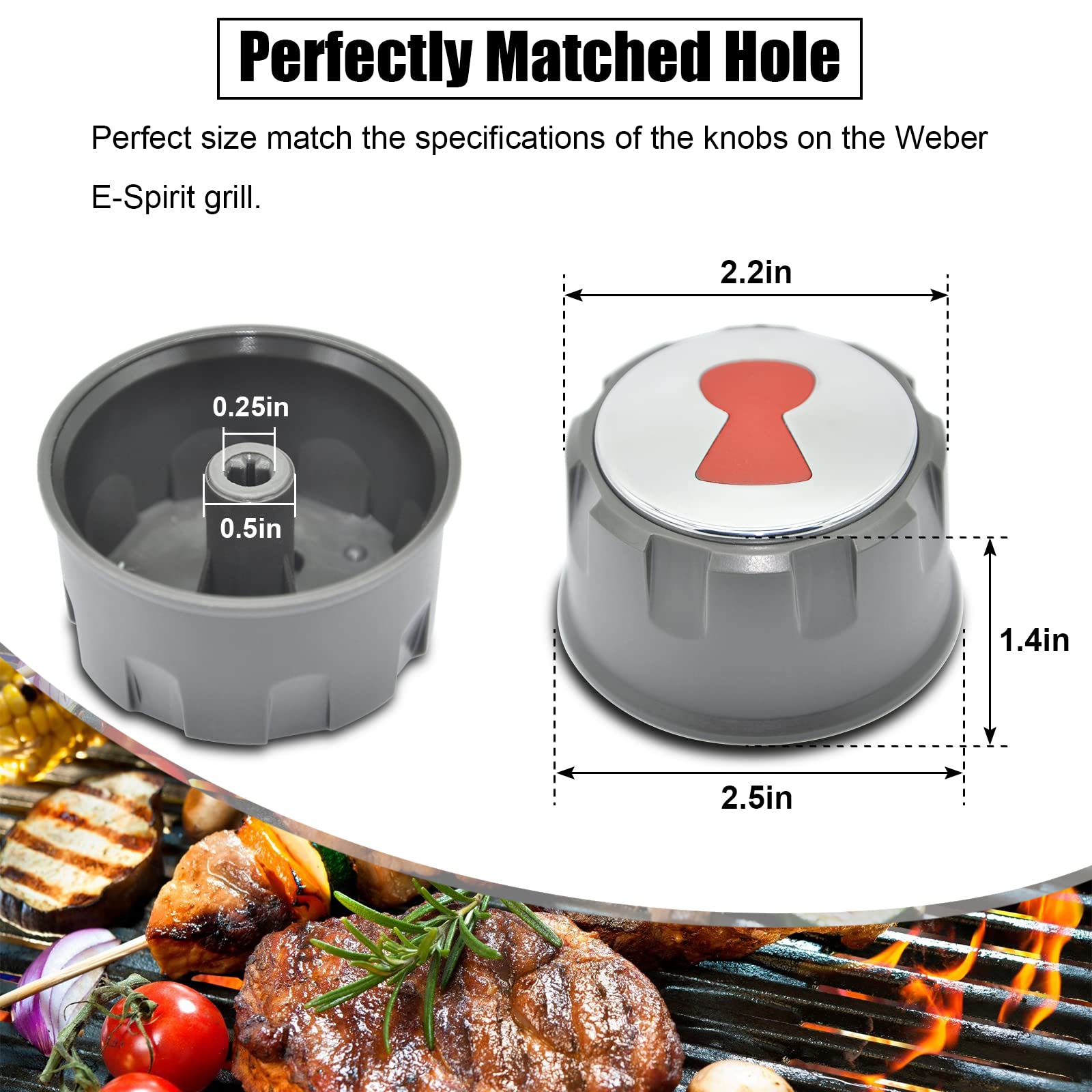 Weber E-Spirit 200 Series Gas Grill Control Knobs Replacement (2-Pack) - Front-Mounted Burner Knobs for Weber Spirit 200, 300 & 500 Grills - Perfect for Outdoor BBQ, Backyard Cooking & Patio Grilling