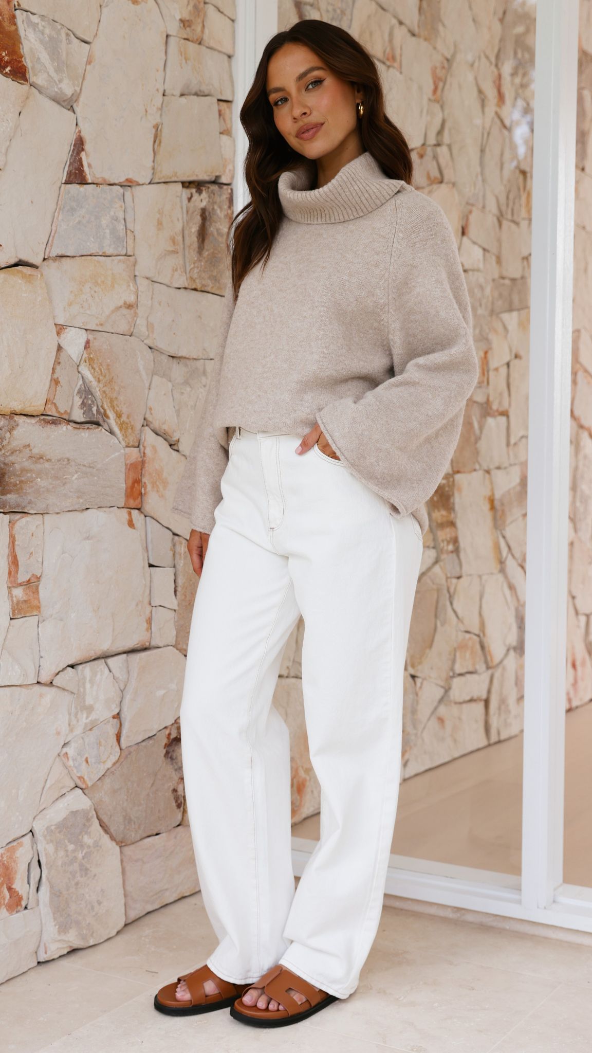 Jacques Knitted Jumper - Soft Oatmeal Color Women's Sweater for Fall & Winter | Cozy Casual Wear for Office, Dating & Weekend Outfits