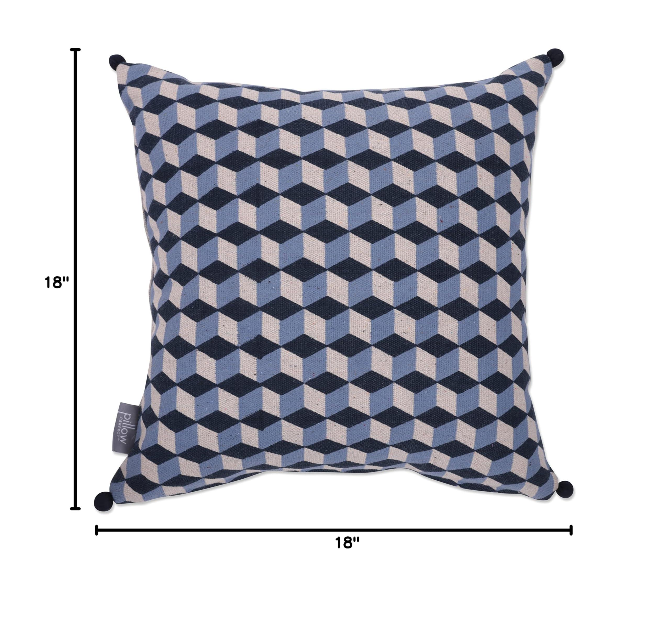 Premium Blue Geometric Cubes Throw Pillow 18x18 Inch - Soft Decorative Cushion for Sofa, Bed & Living Room - Stylish Home Decor Accent