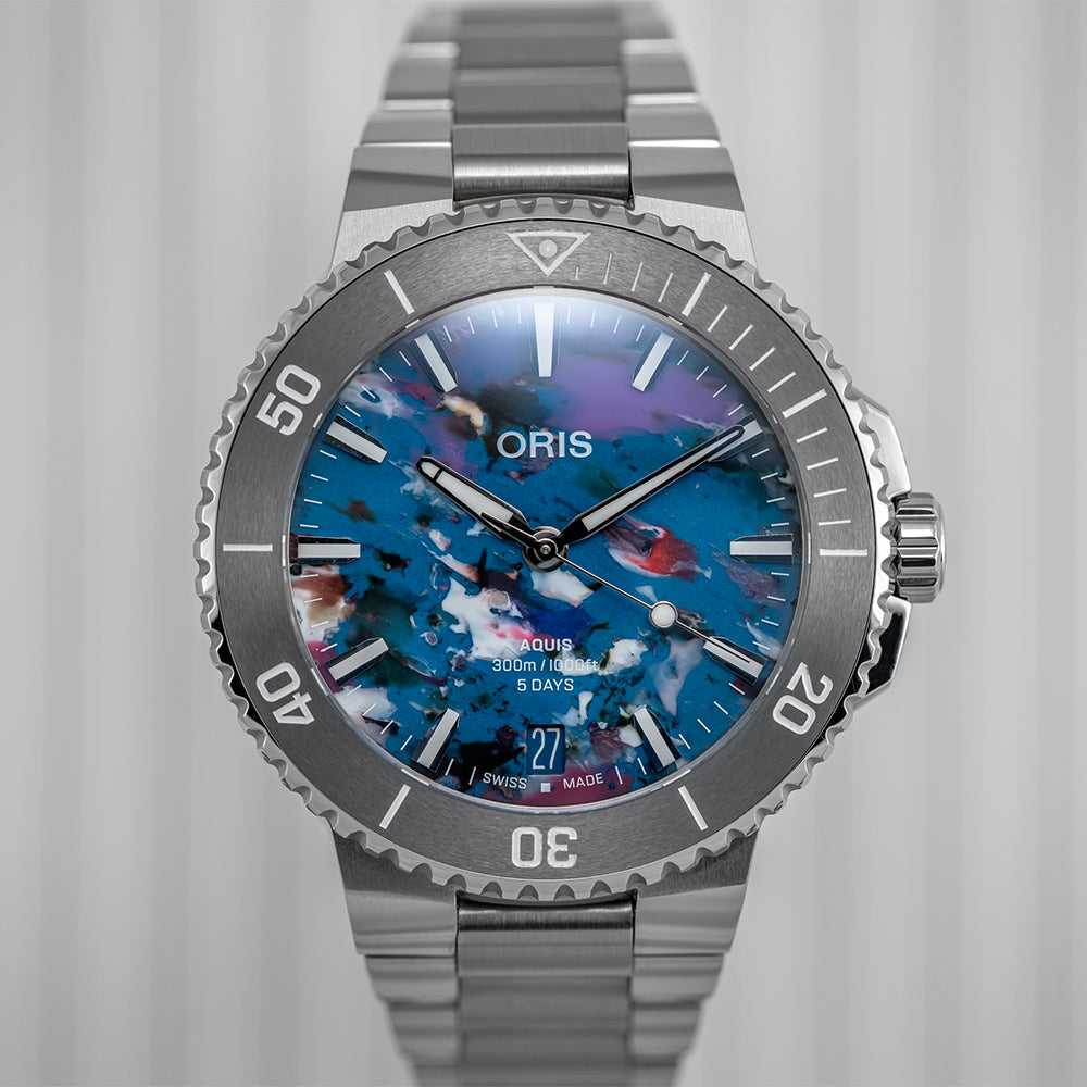 Aquis Date 2024 Caliber 400 43.5mm Automatic Watch with Upcycled Bracelet - Luxury Dive Watch for Men, Perfect for Water Sports & Formal Occasions