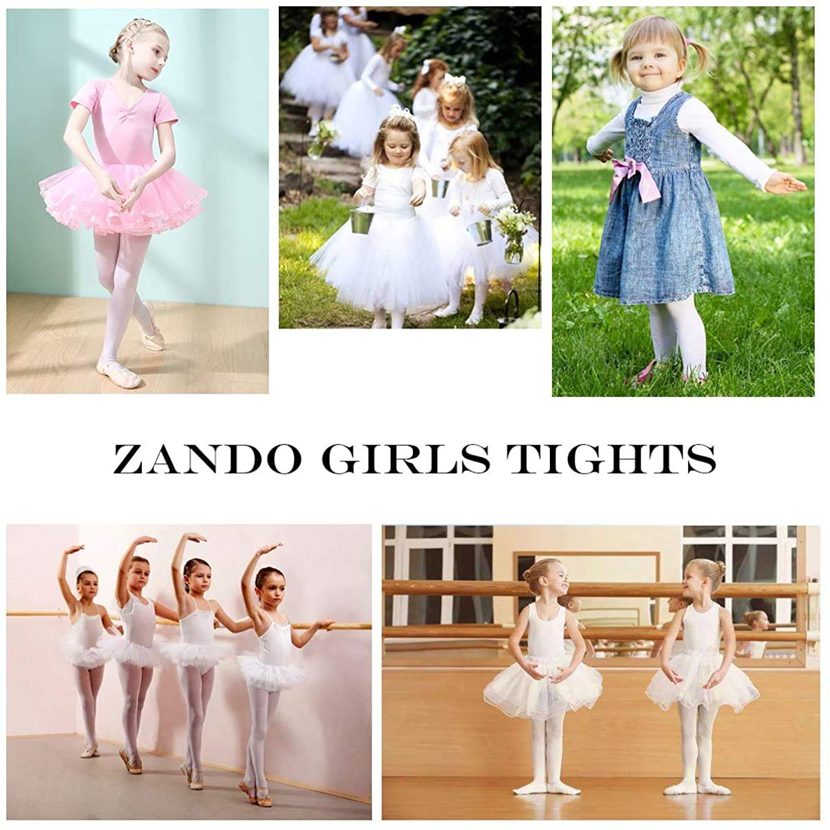 Zando Girls Ballet Dance Tights - Ultra Soft Convertible Professional Ballet Tights for Kids & Students - Perfect for Ballet Class, Dance Practice & Performance
