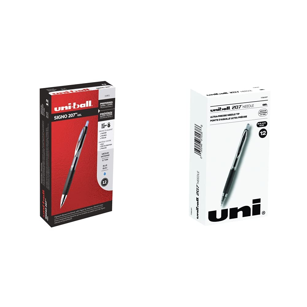 uni-ball 207 Retractable Gel Pens - 0.7mm Medium Point (Blue & Black) - 12 Pack - Smooth Writing for Office, School & Note Taking - Premium Needle Tip Gel Ink Pens for Professionals & Students
