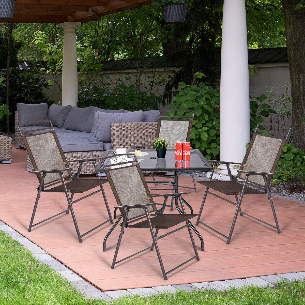 Giantex Set of 4 Patio Folding Sling Chairs - Steel Frame Outdoor Camping, Deck, Garden, Pool & Backyard Lounge Chairs - Perfect for Relaxing, Sunbathing and Outdoor Gatherings