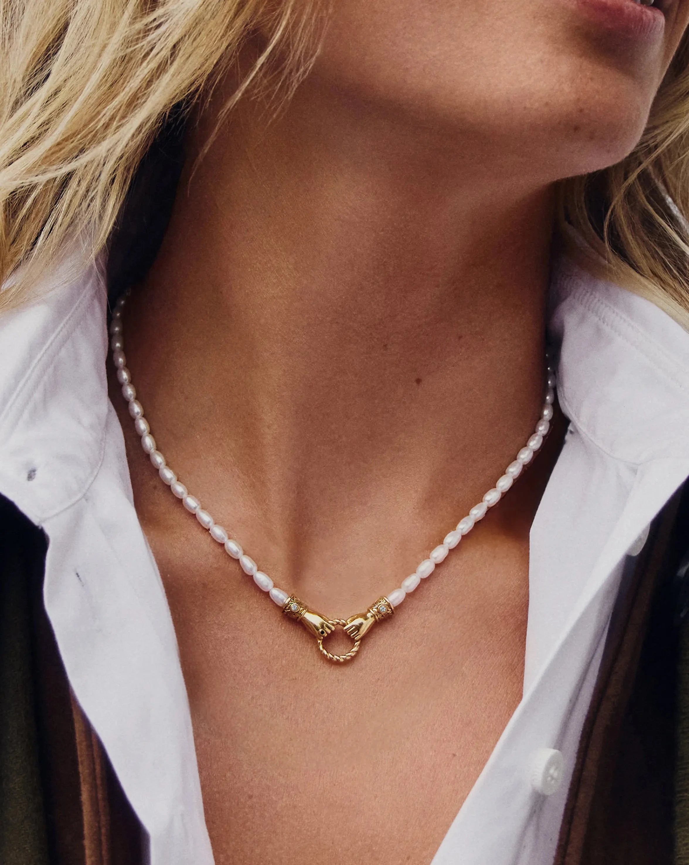 Harris Reed In Good Hands Pearl Pendant Necklace - 18k Gold Plated with Genuine Pearl & Black Onyx | Elegant Jewelry Gift for Women, Perfect for Weddings, Parties & Special Occasions