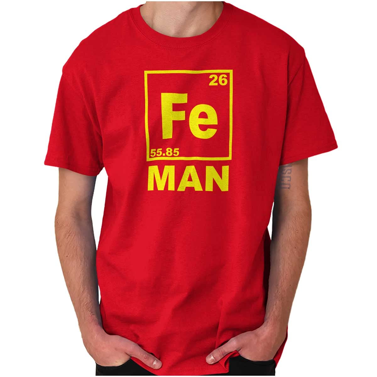 Fe Iron Science Elements Superhero Graphic T-Shirt for Men - Cool Chemistry & Physics Tee for Science Lovers, Gifts, and Casual Wear