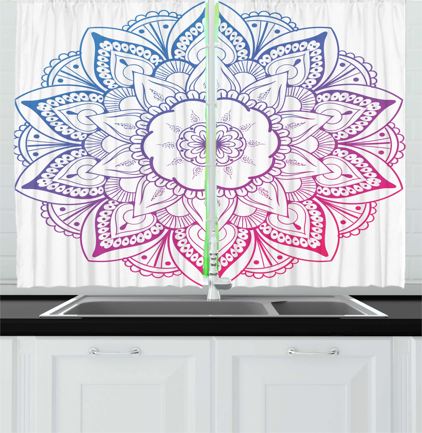 Ambesonne Floral Mandala Kitchen Curtains - 55