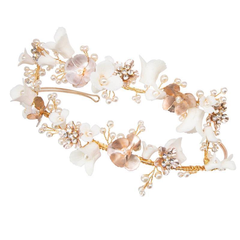 Elegant Blush Pink Floral Bridal Headband with Rhinestones - Perfect for Weddings, Prom, and Special Occasions